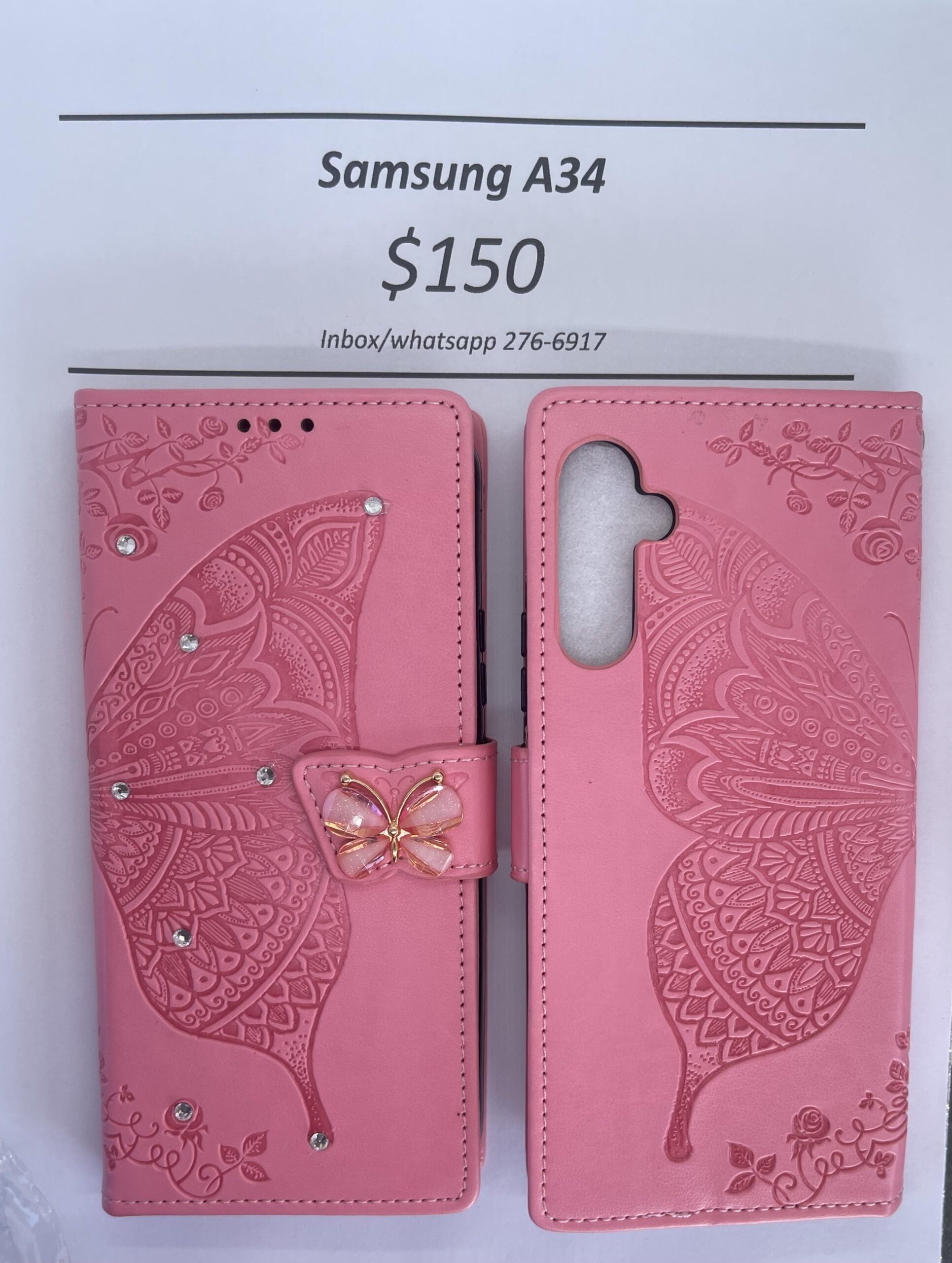 Samsung A34 Pink Butterfly Wallet