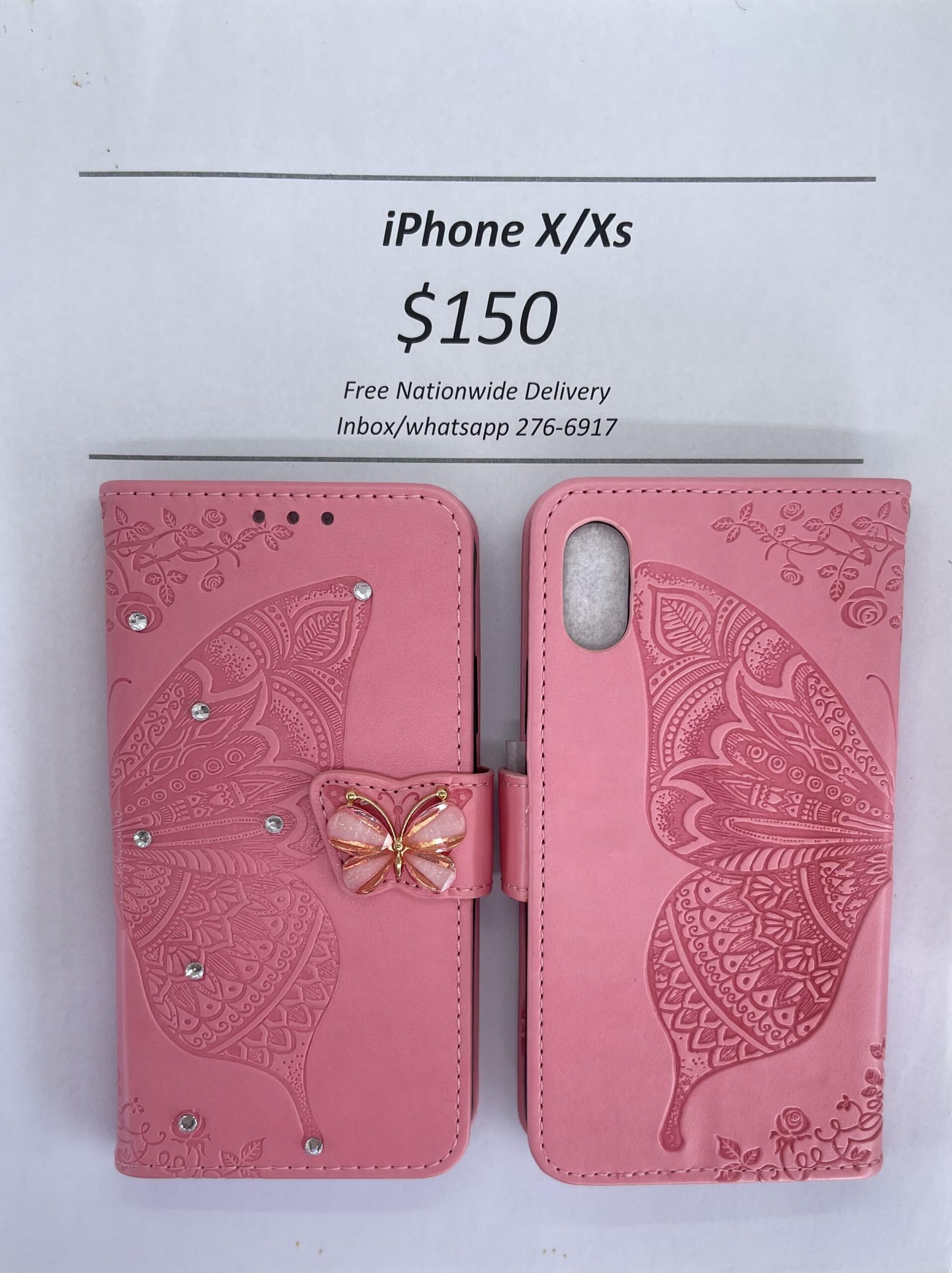 iPhone X/XS Pink Butterfly Wallet