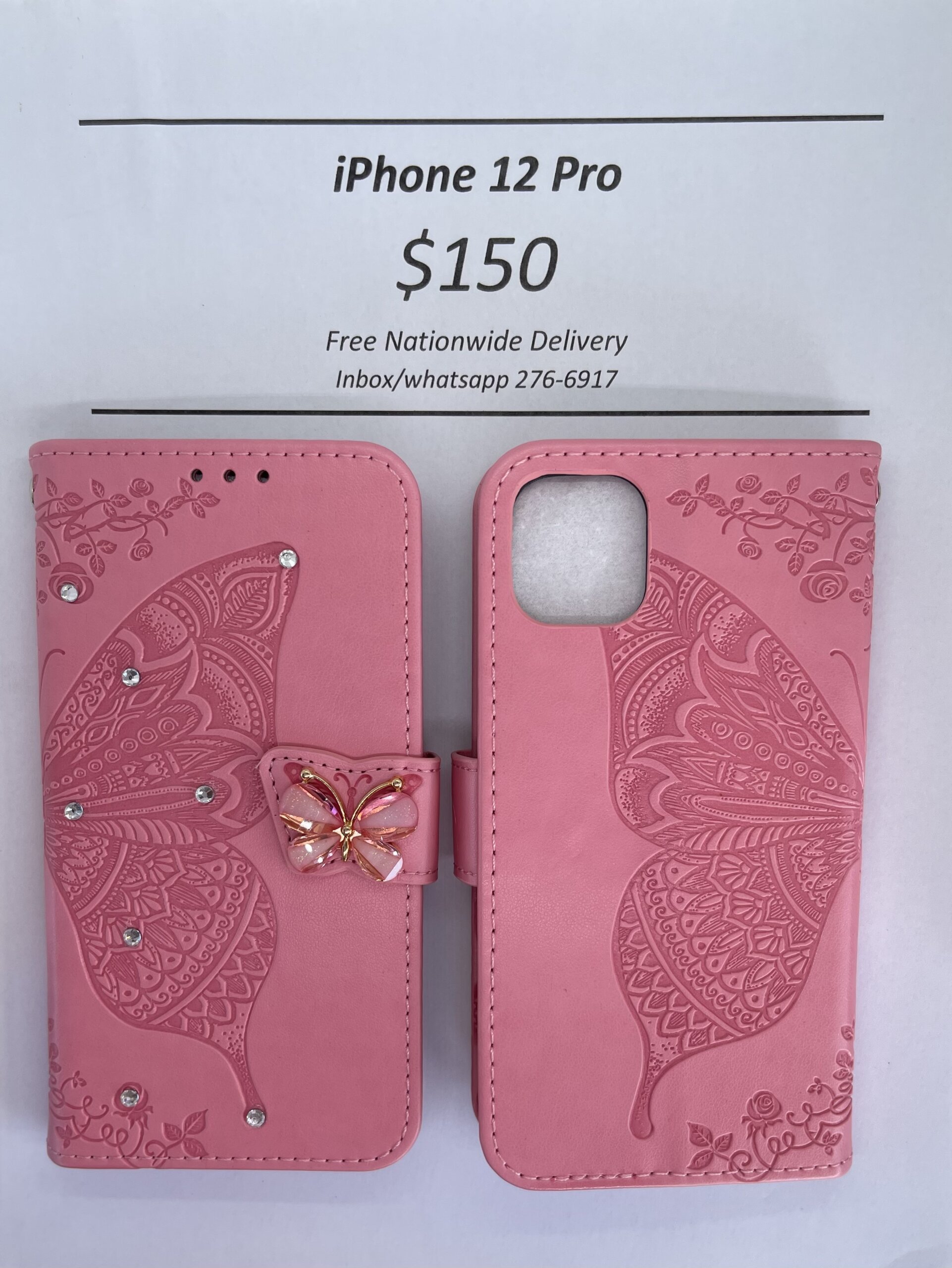 iPhone 12 Pro Pink Butterfly Wallet