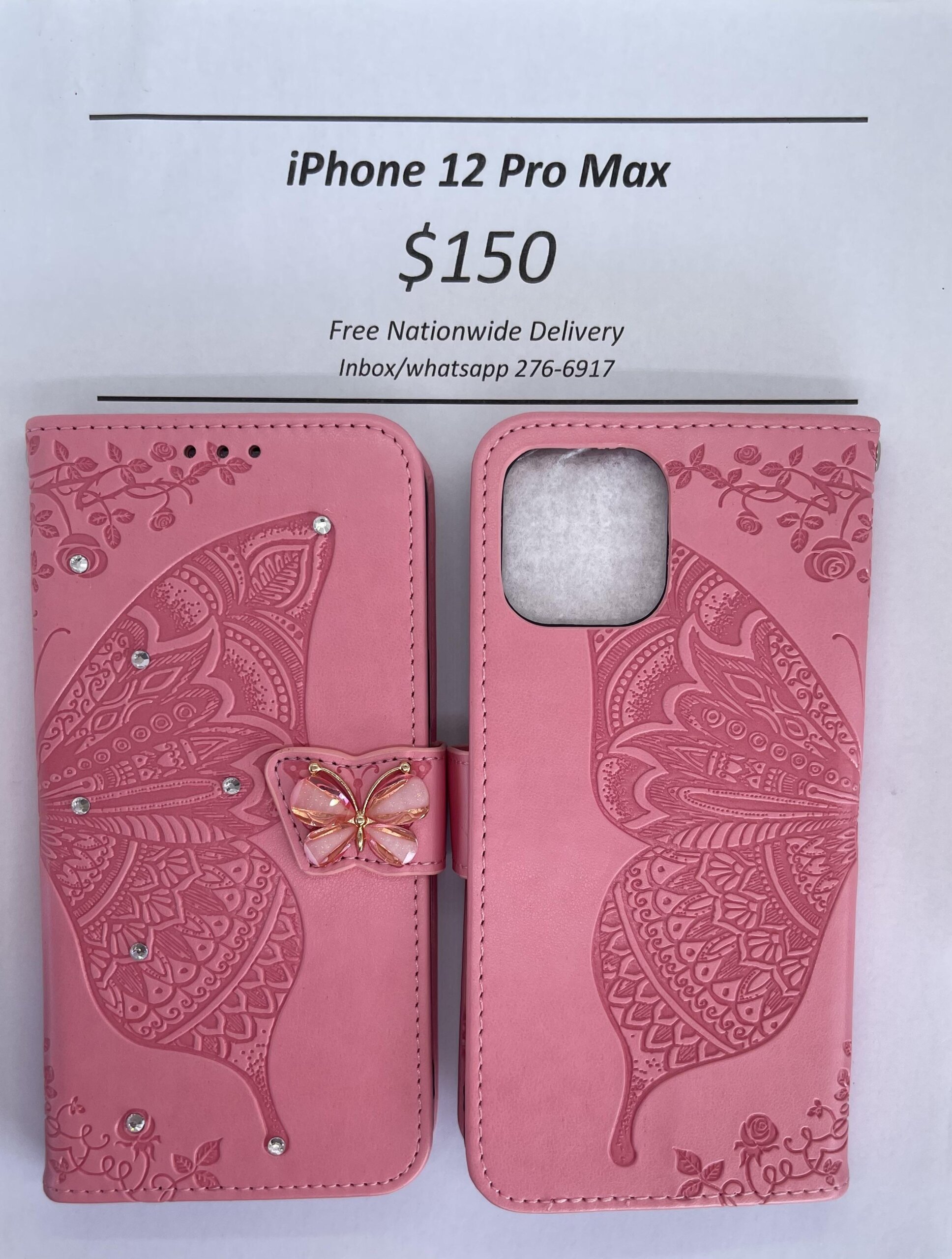 iPhone 12 Pro Max Pink Butterfly Wallet