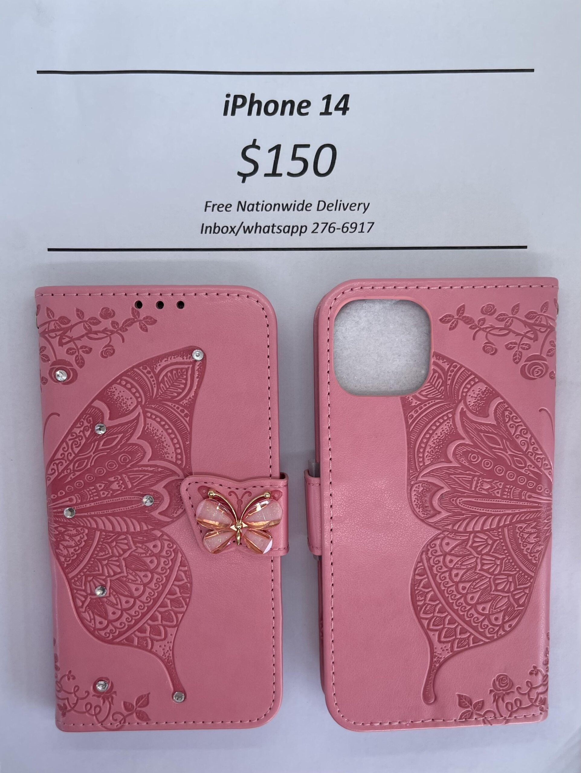 iPhone 14 Pink Butterfly Wallet