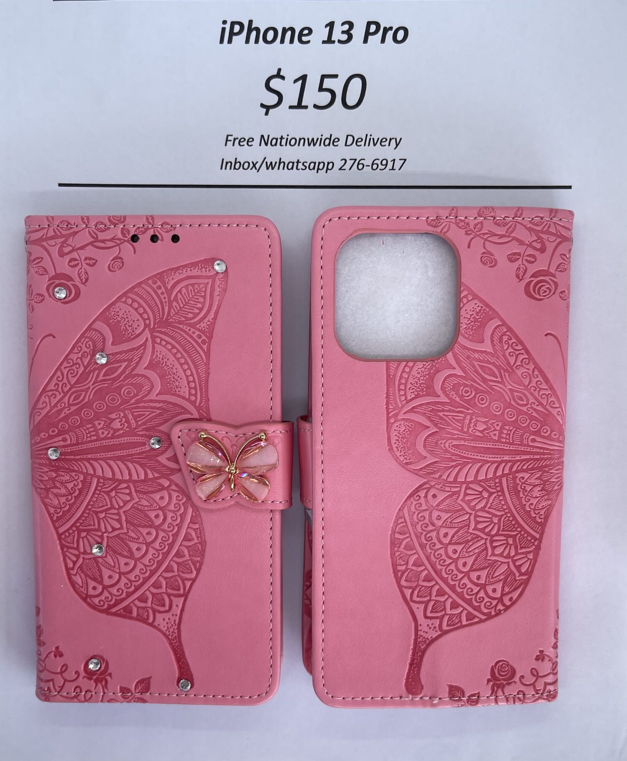 iPhone 13 Pro Pink Butterfly Wallet