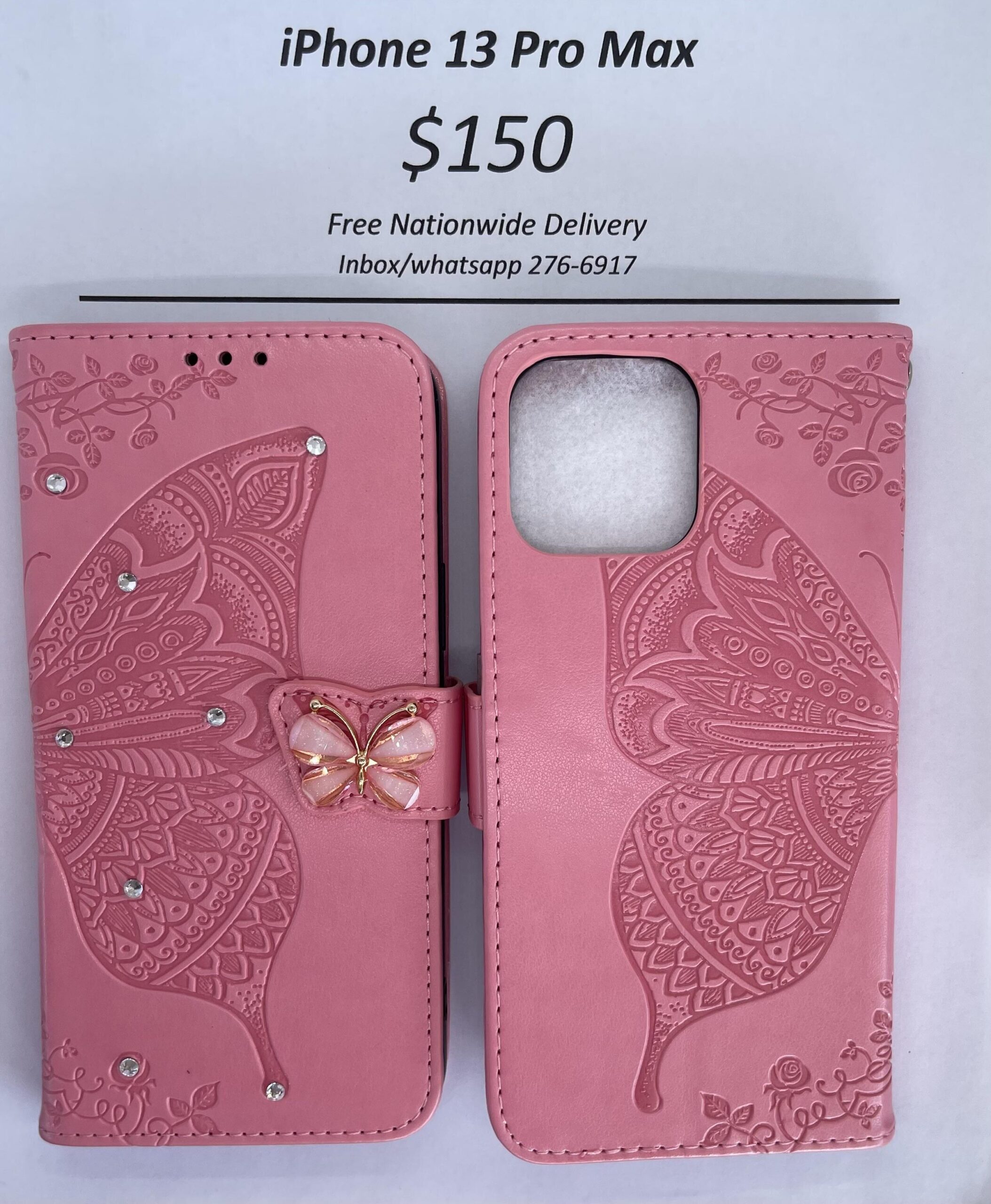 iPhone 13 Pro Max Pink Butterfly Wallet