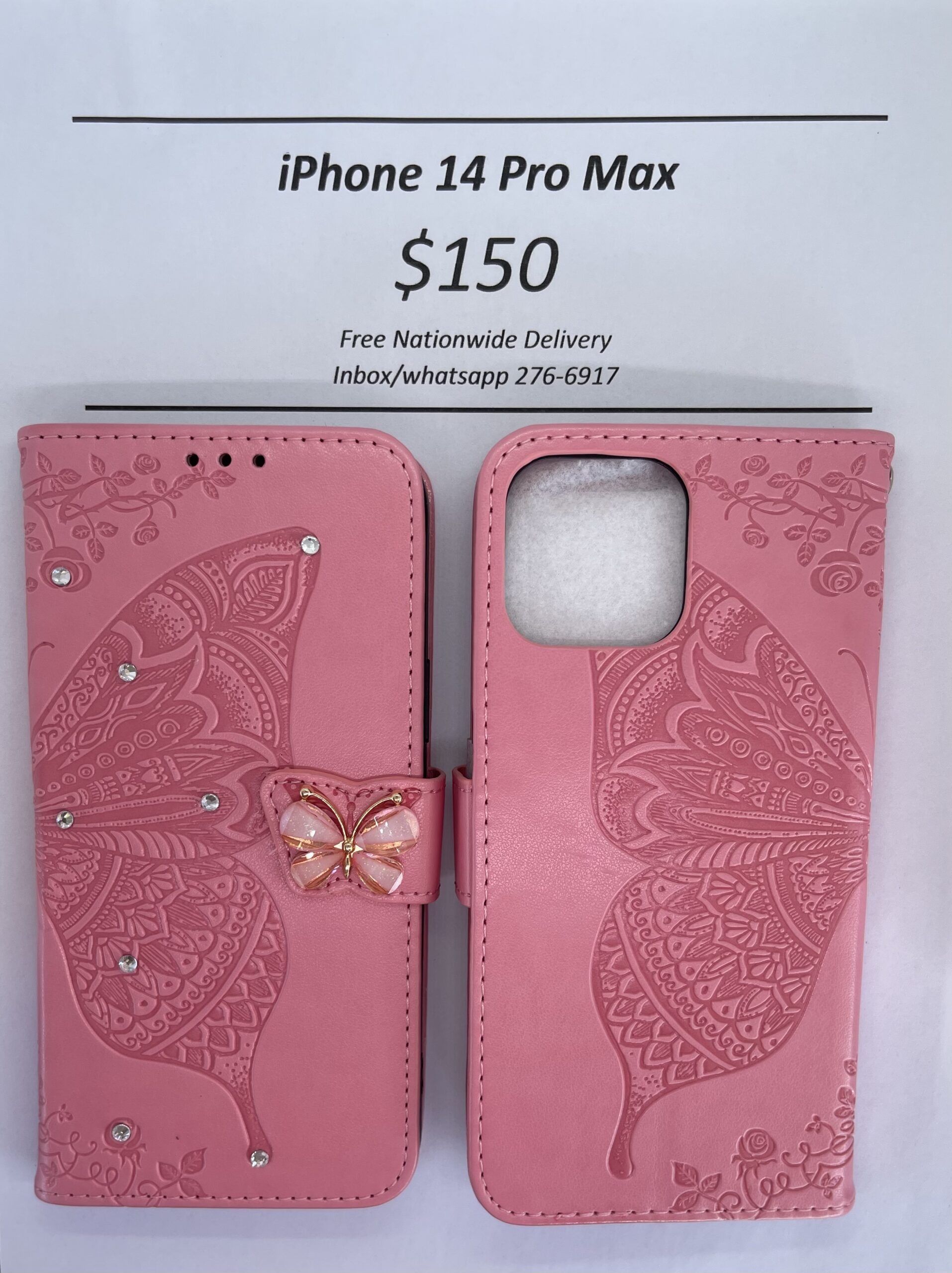 iPhone 14 Pro Max Pink Butterfly Wallet