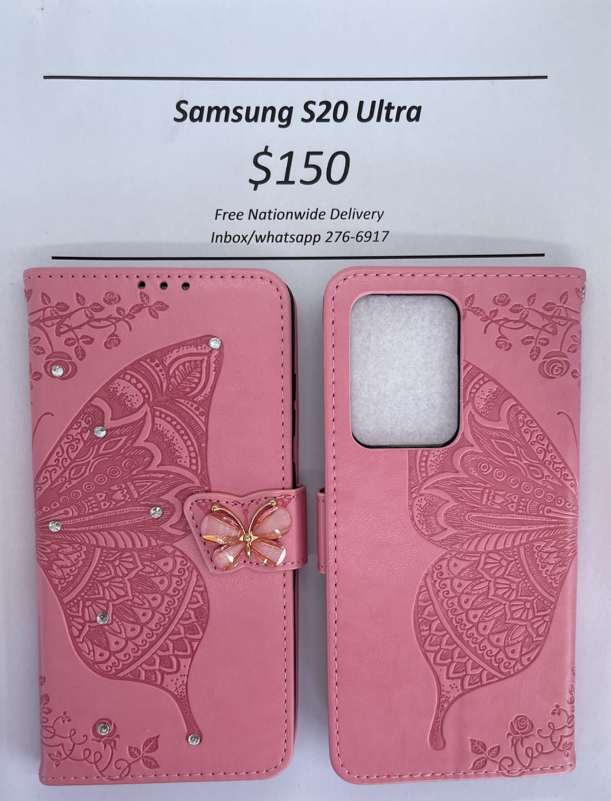 S20 Ultra Pink Butterfly Wallet