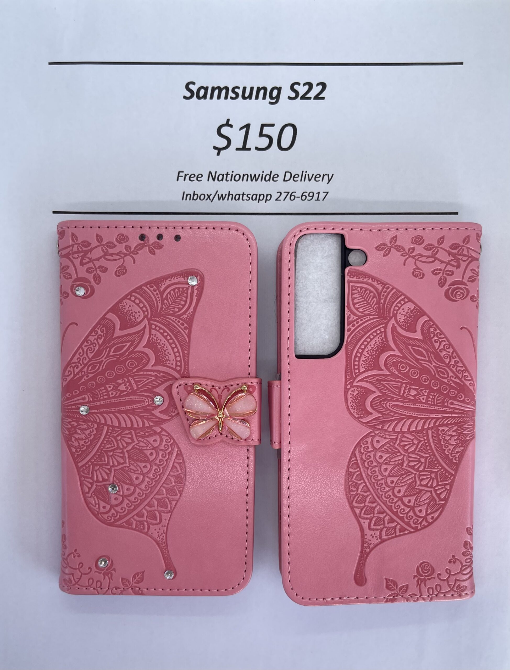 S22 Pink Butterfly Wallet