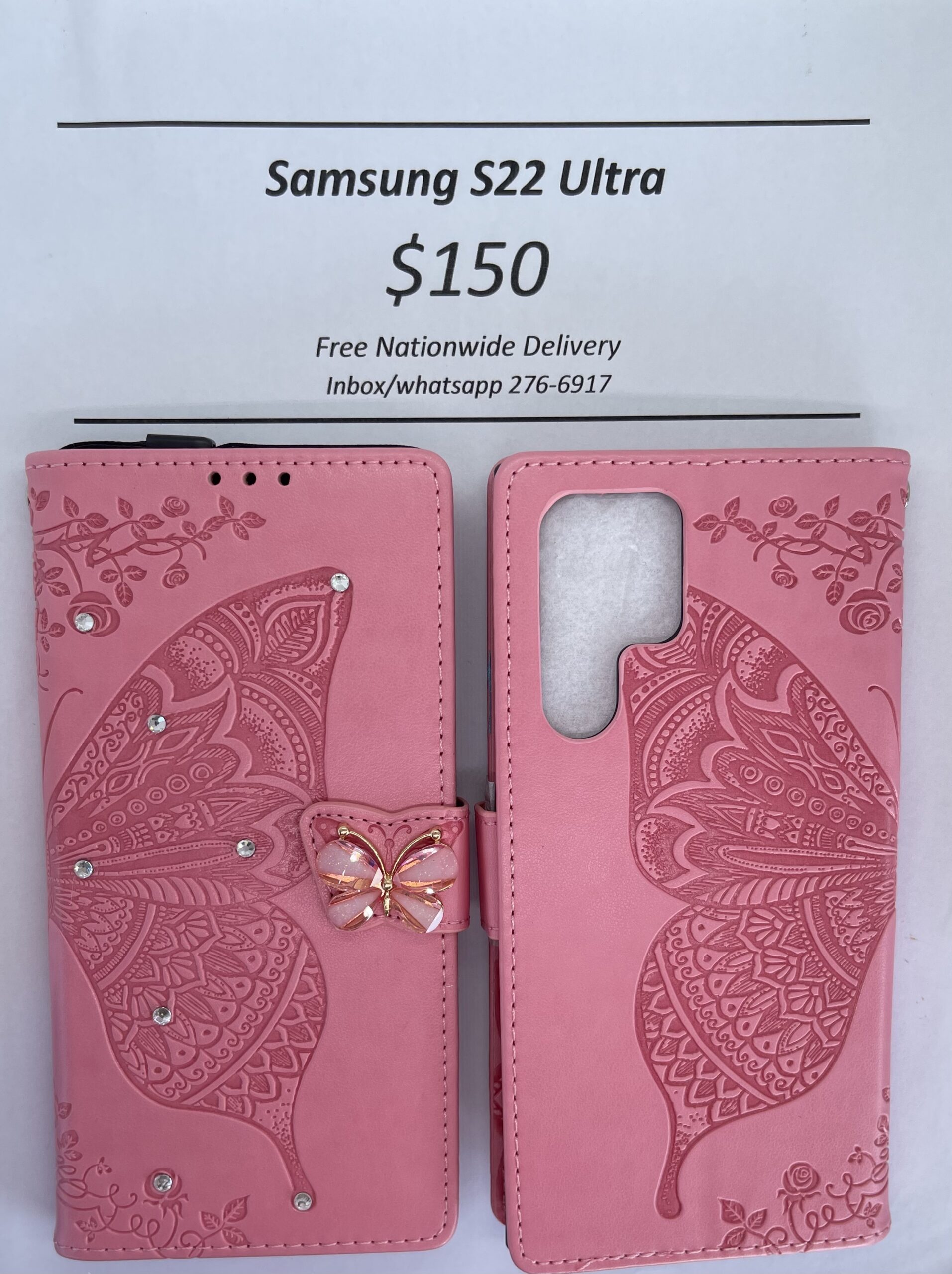 S22 Ultra Pink Butterfly Wallet