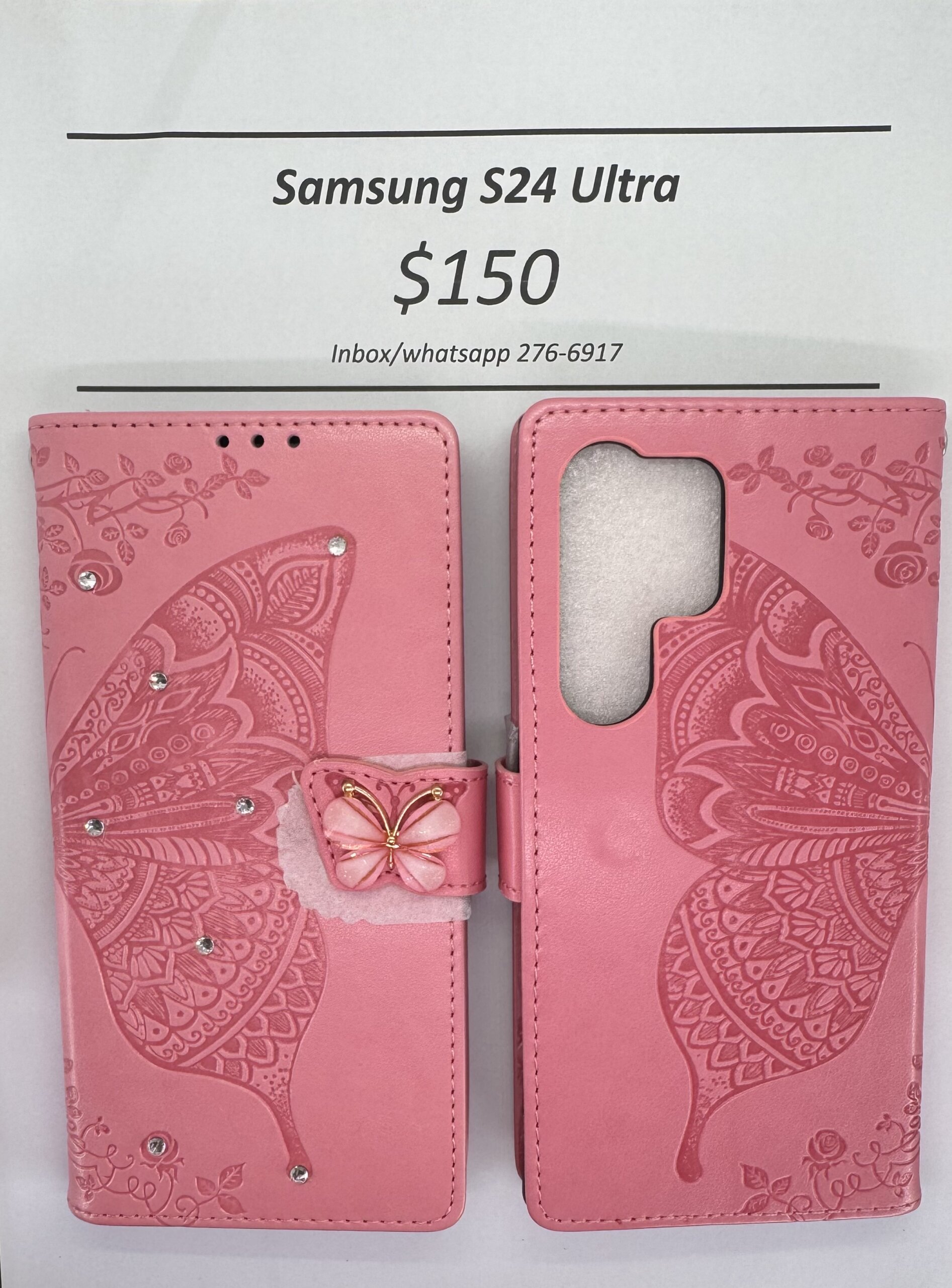 S24 Ultra Pink Butterfly Wallet