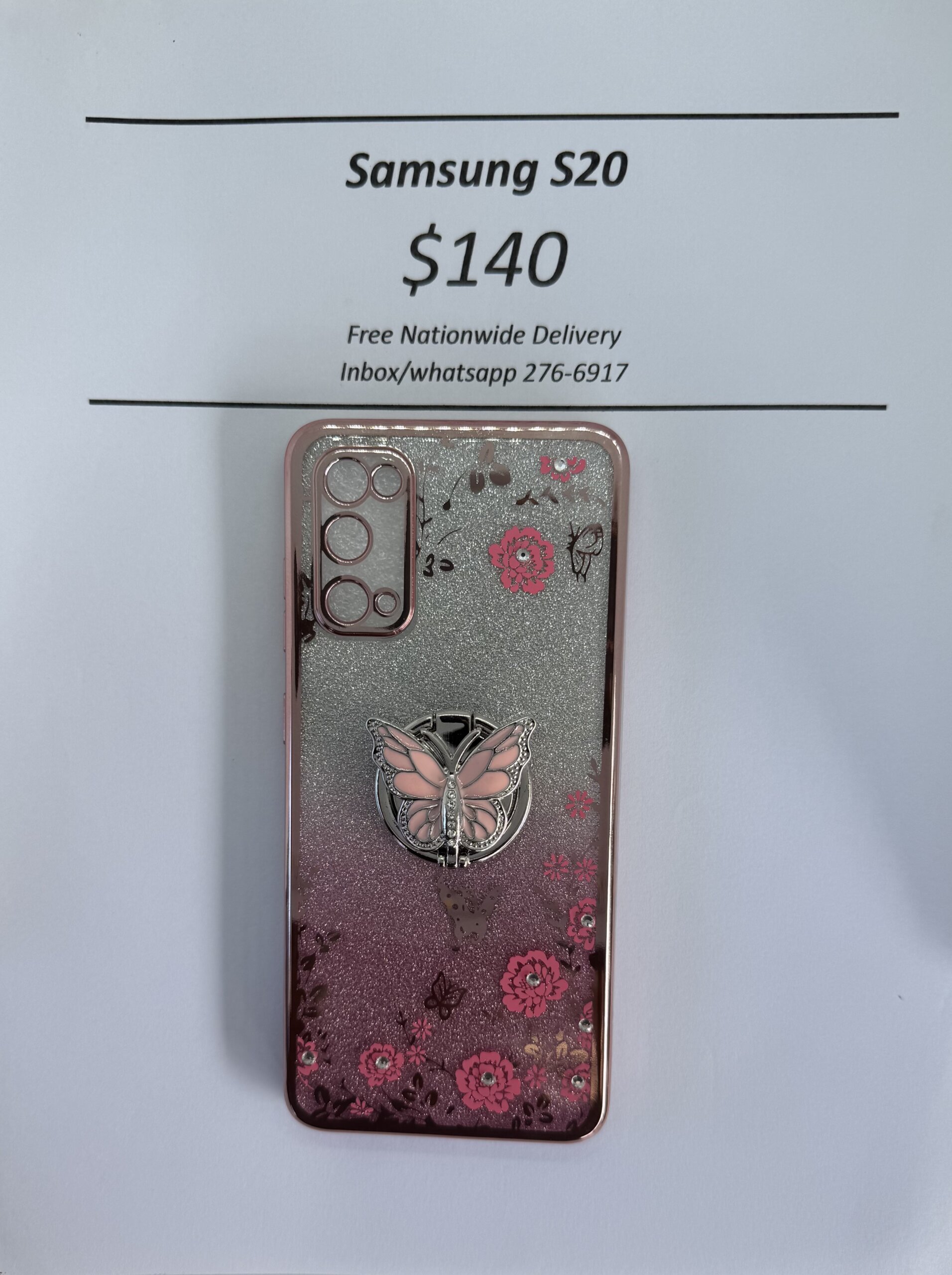 S20 Pink Glitter Butterfly with Pop Ring