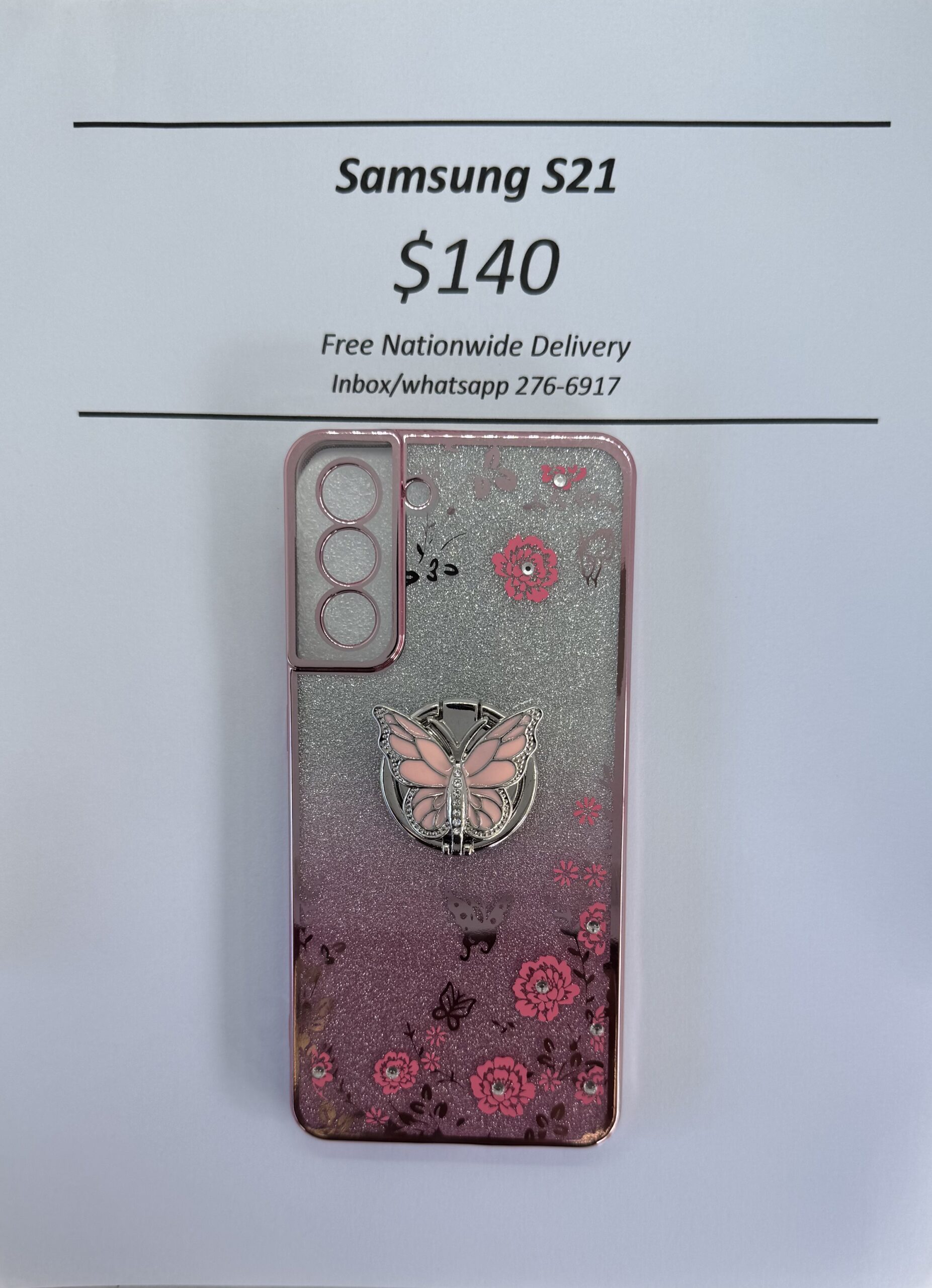 S21 Pink Glitter Butterfly with Pop Ring