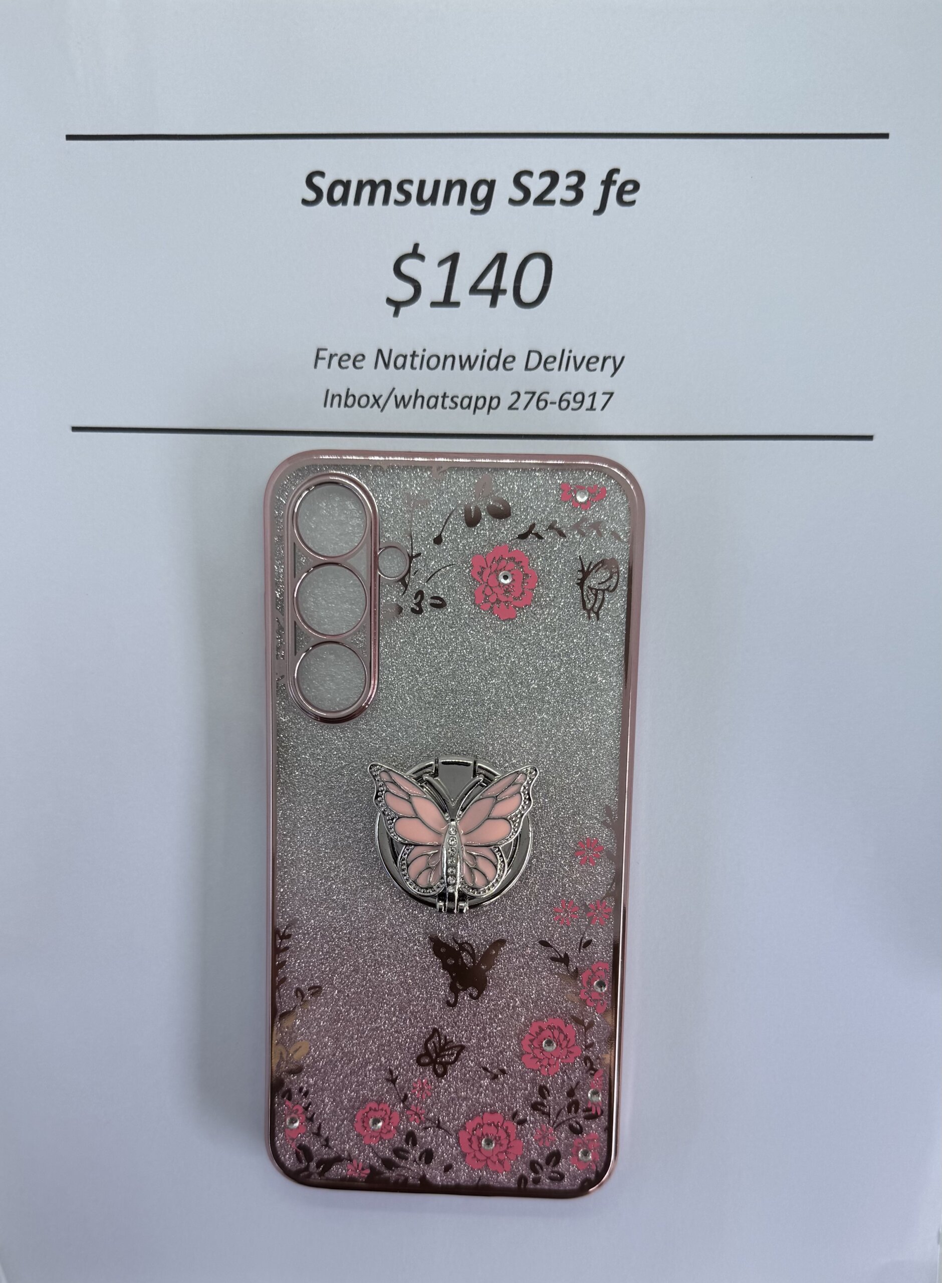 S23 FE Pink Glitter Butterfly with Pop Ring