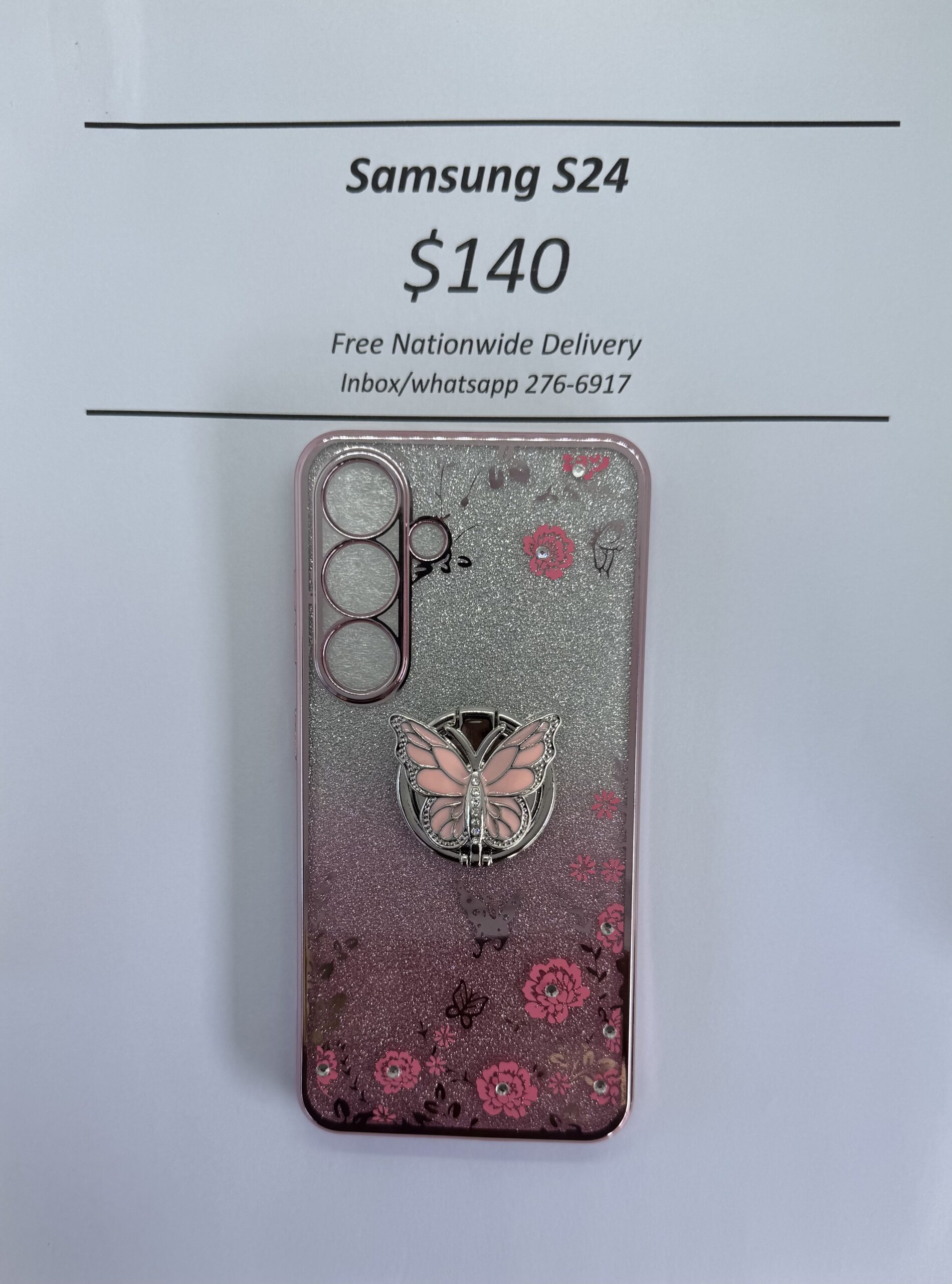 S24 Pink Glitter Butterfly with Pop Ring