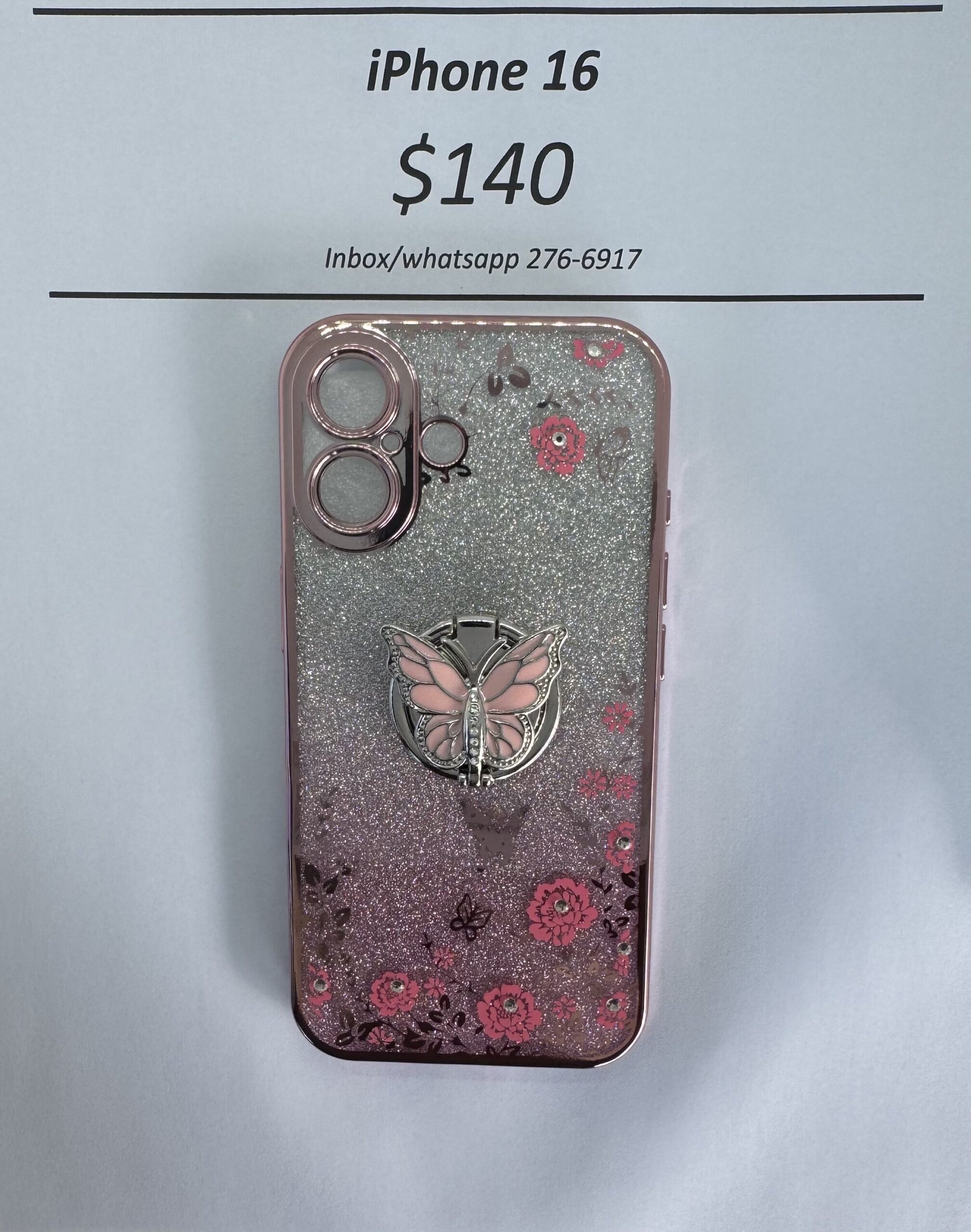 iPhone 16 Glitter Butterfly with Pop Ring