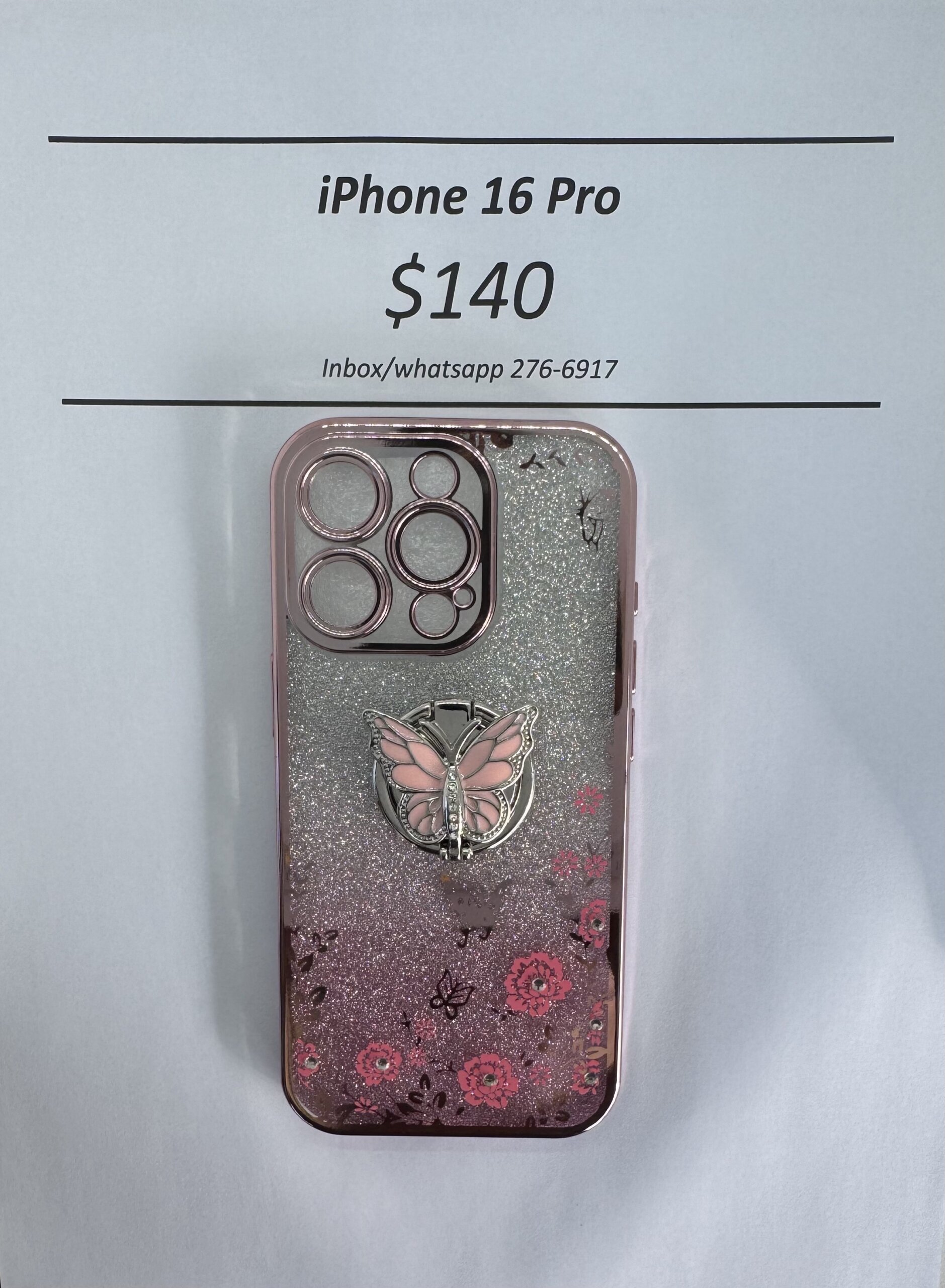 iPhone 16 Pro Glitter Butterfly with Pop Ring