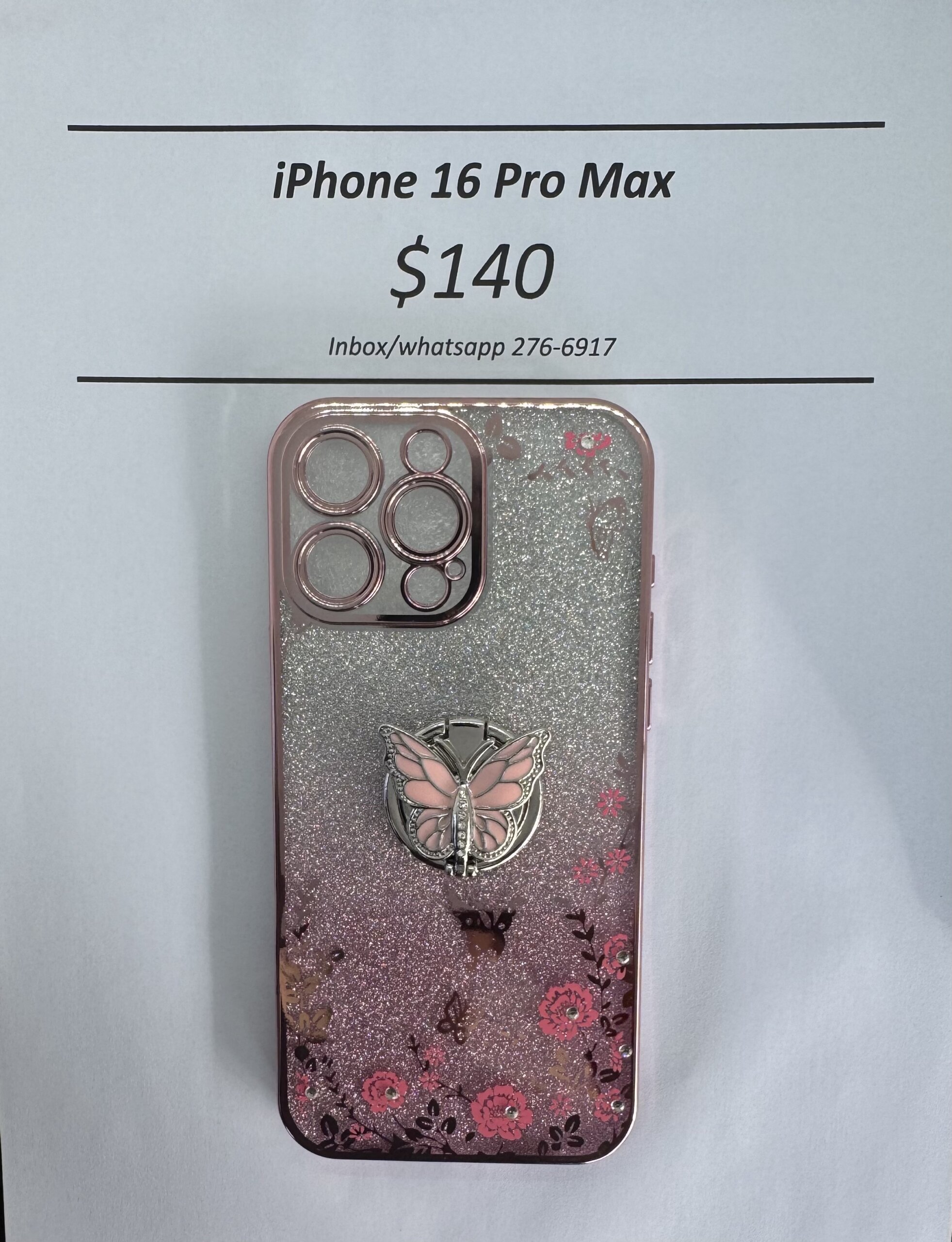 iPhone 16 Pro Max Glitter Butterfly with Pop Ring