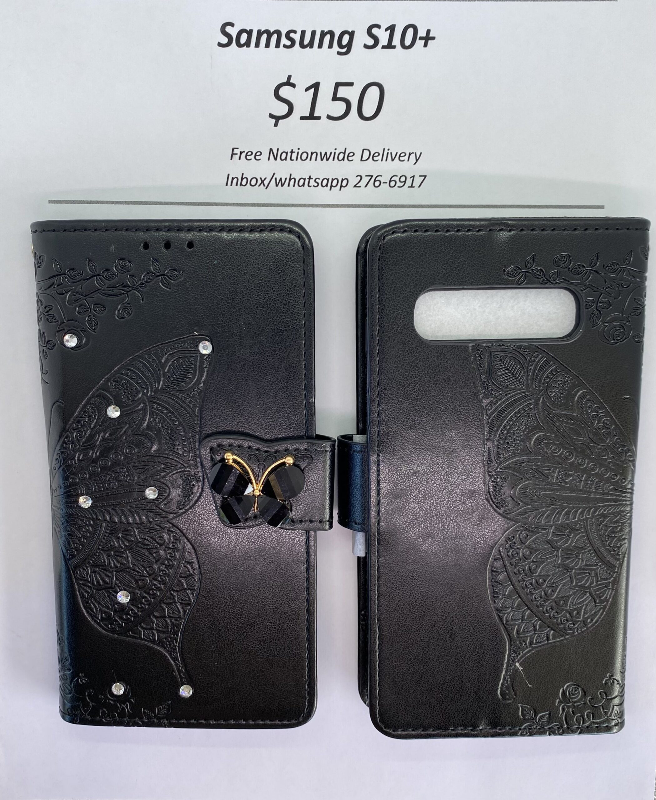 S10 Plus Black Butterfly Wallet