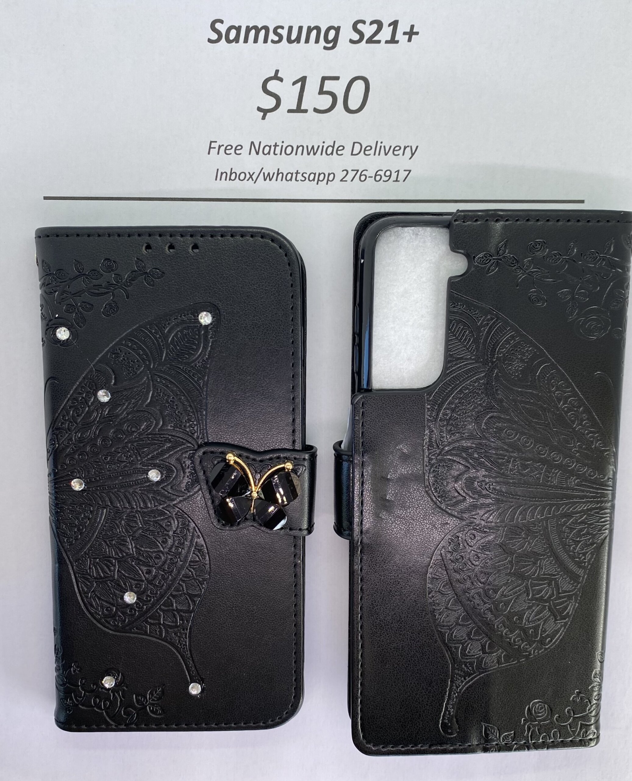 S21 Plus Black Butterfly Wallet