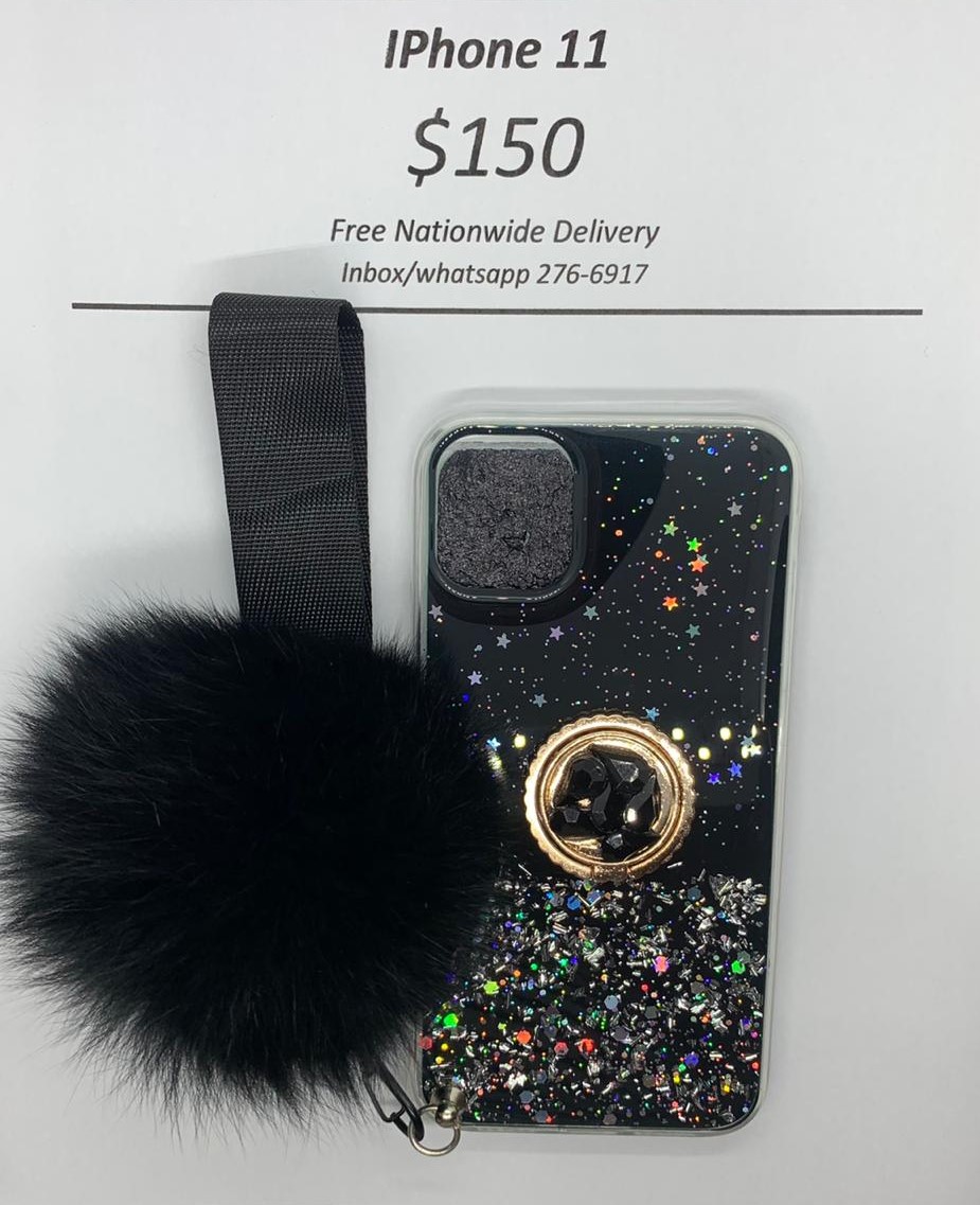 iPhone 11 Black Pom- Pom Holder