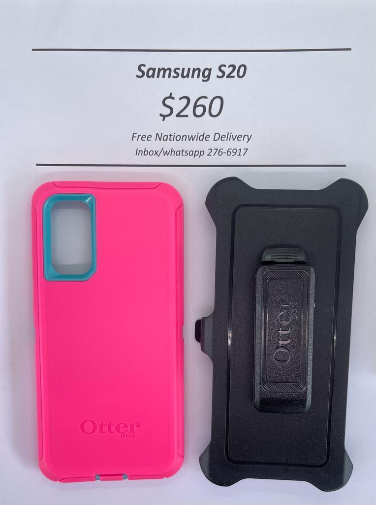 Samsung S20 Pink and Blue Otterbox-Defender Black