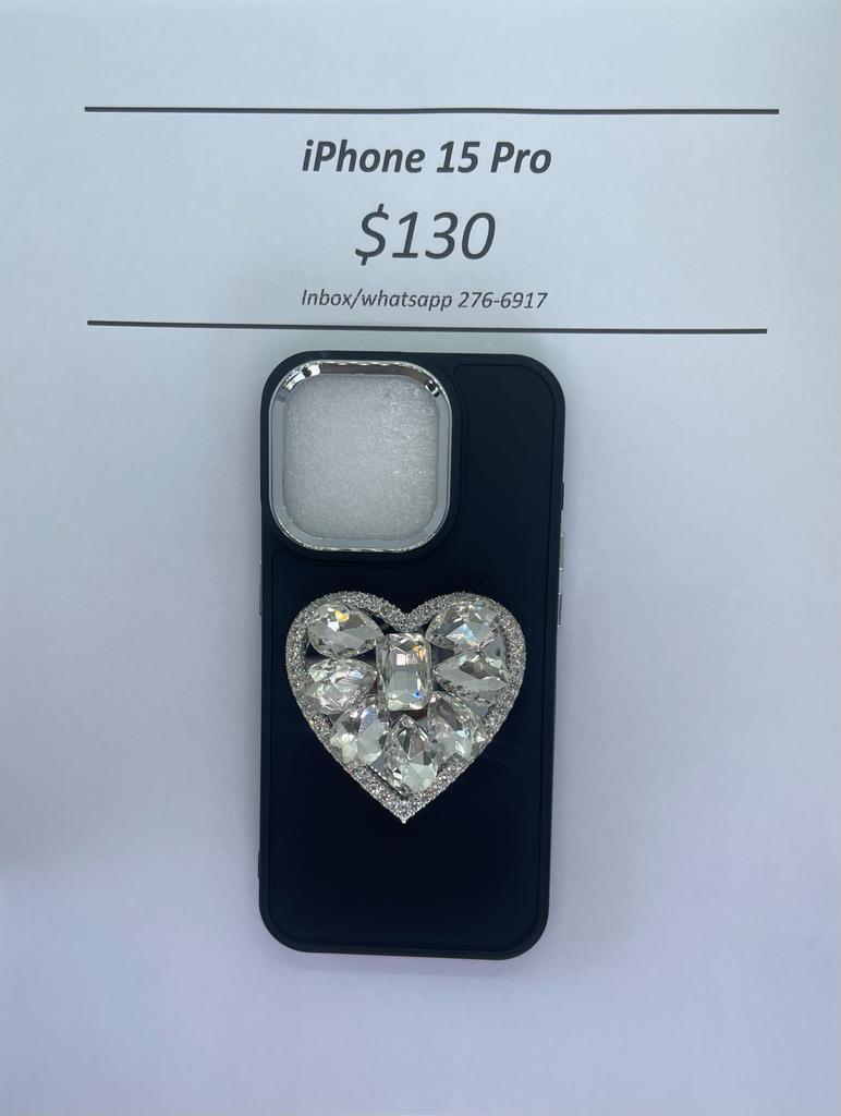 iPhone 15 Pro Black with Diamond Heart
