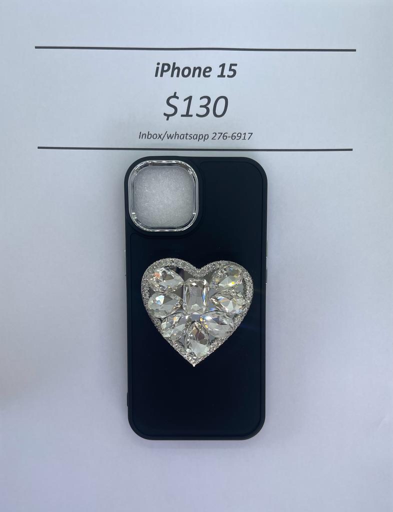 iPhone 15 Black with Diamond Heart