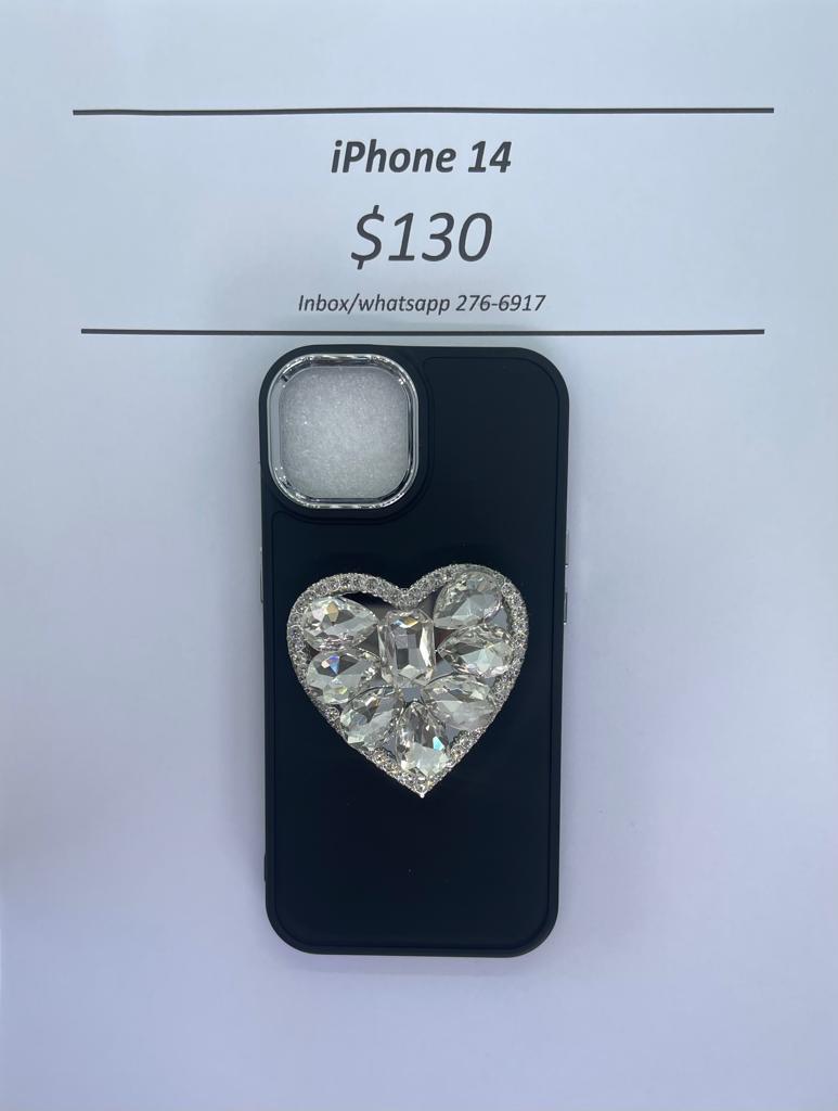 iPhone 14 Black with Diamond Heart
