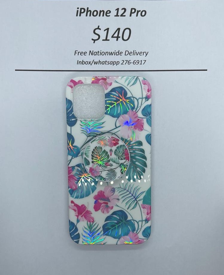 iPhone 12 Pro White Floral with pop socket