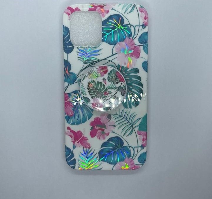 iphone12 White Floral with Pop socket