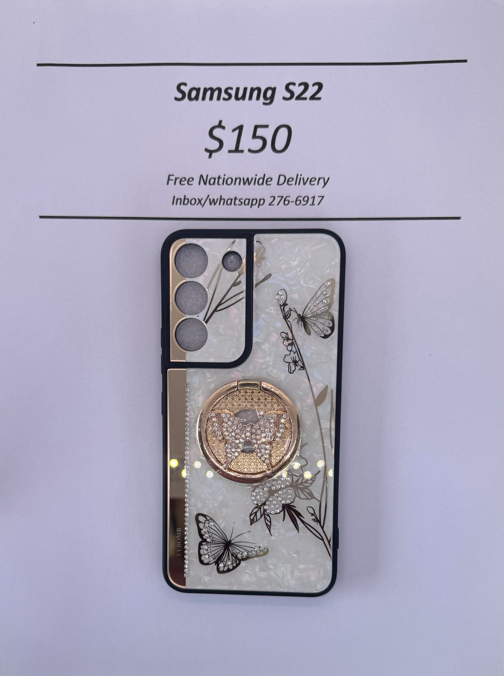 S22 White and Gold Butterfly Case