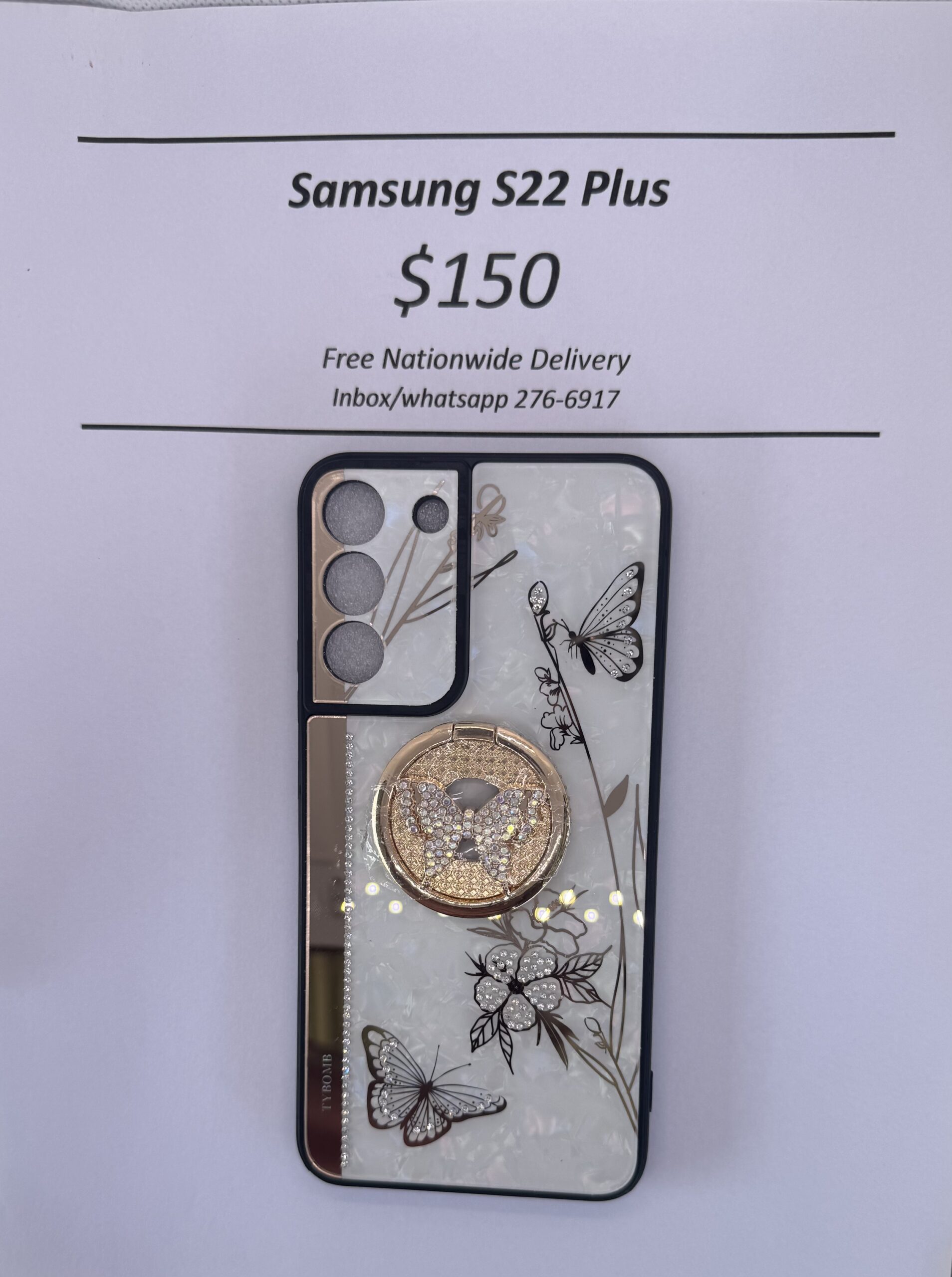 S22+ White and Gold Butterfly Case