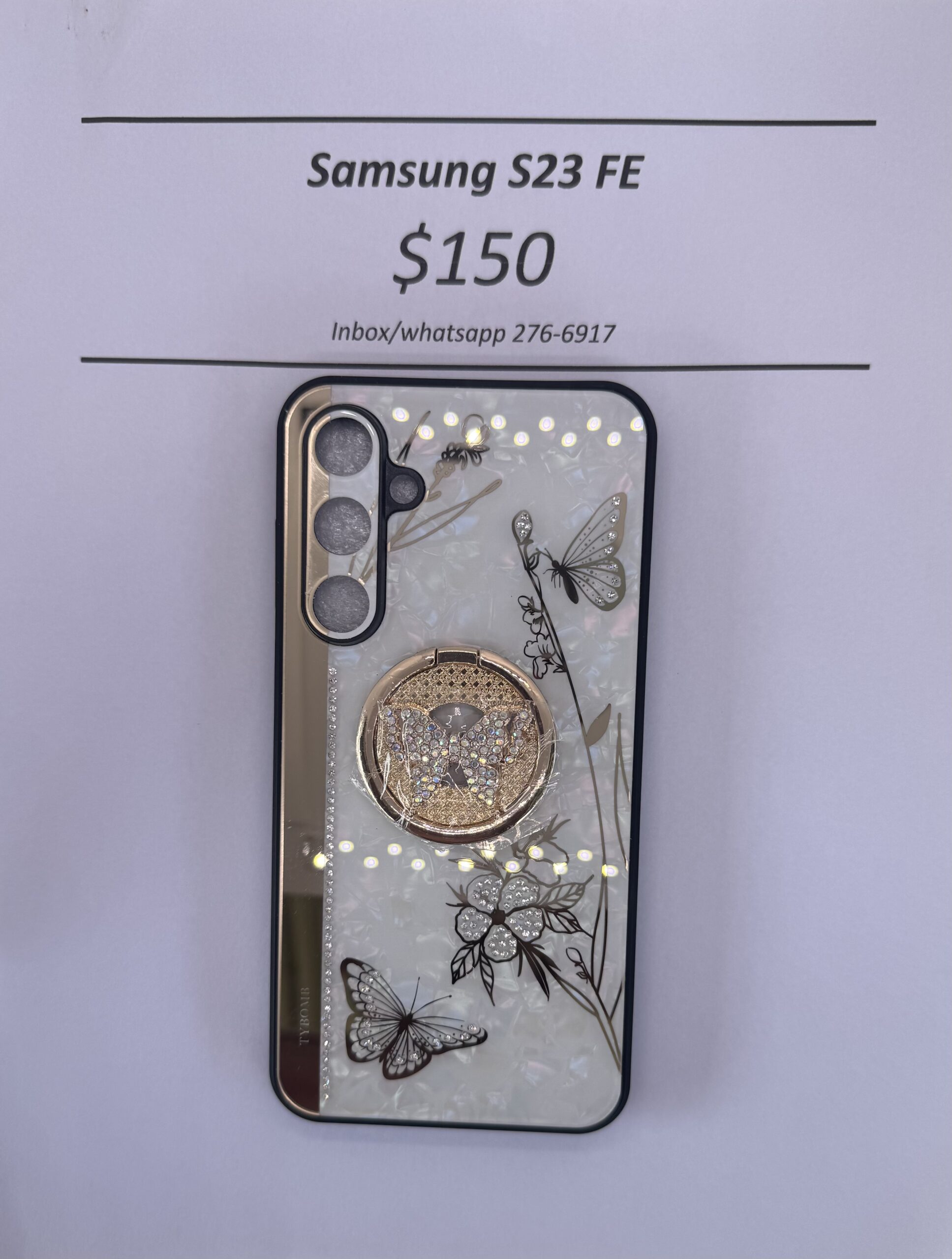 S23 FE White and Gold Butterfly Case
