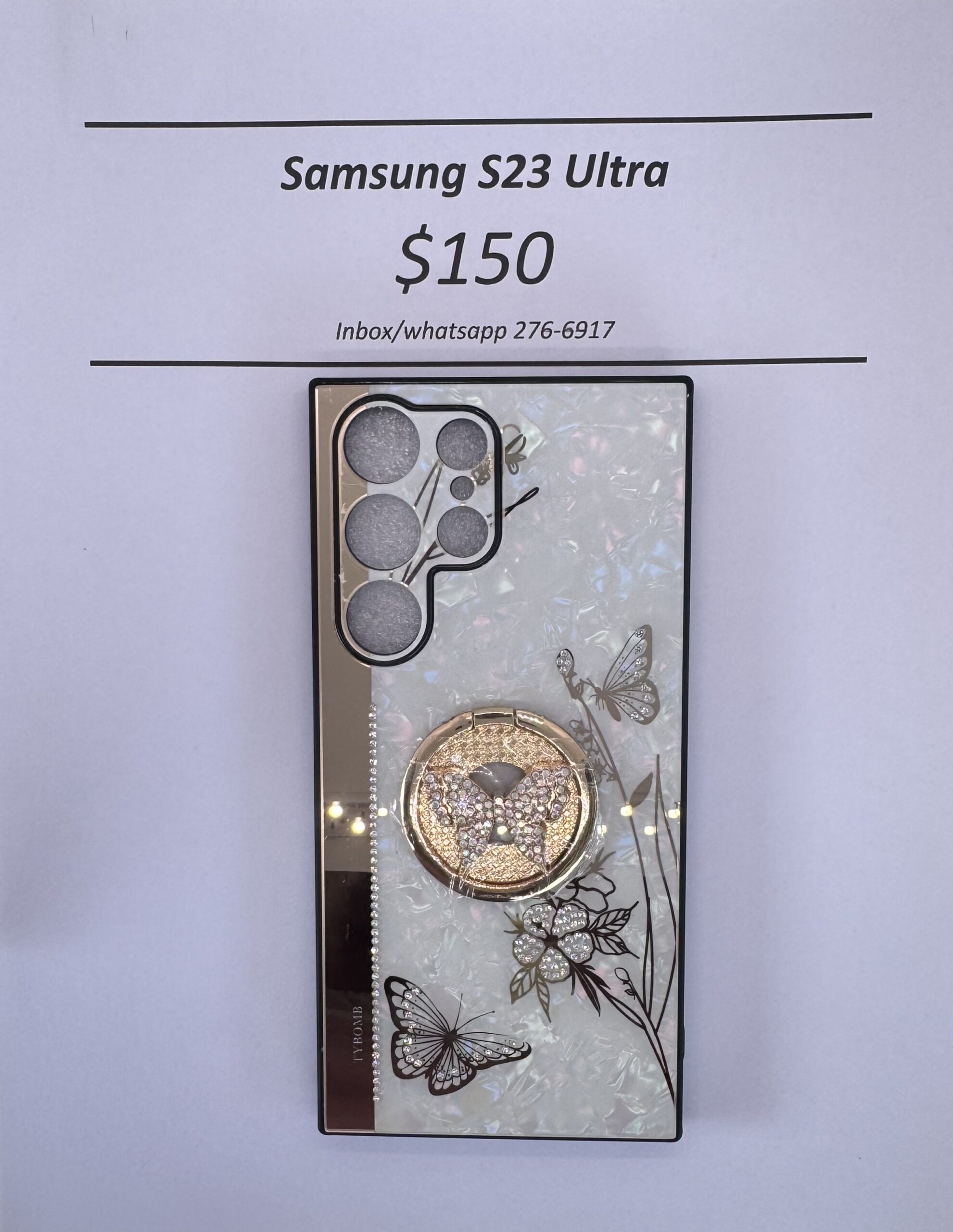 S23 Ultra White and Gold Butterfly Case