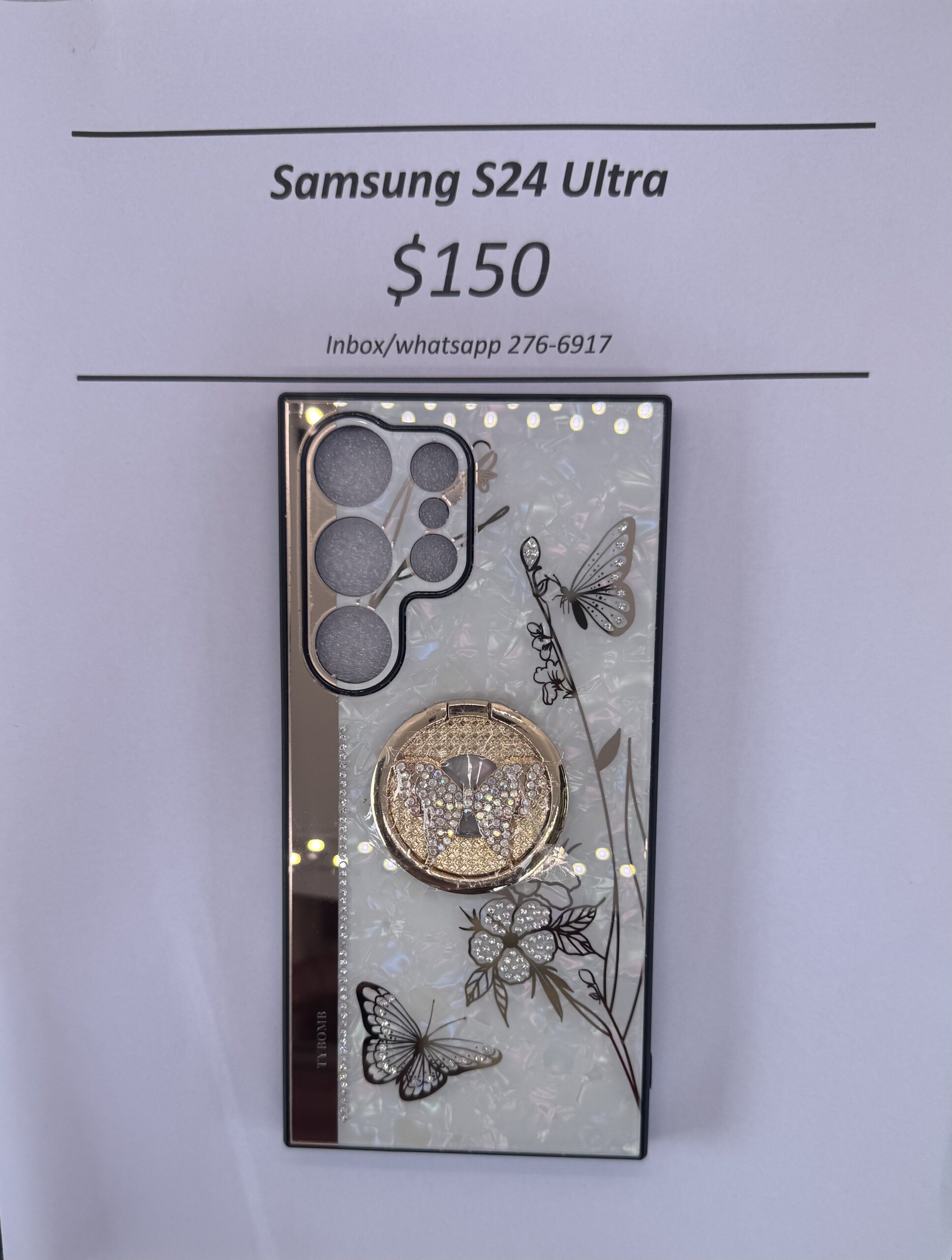 S24 Ultra White and Gold Butterfly Case