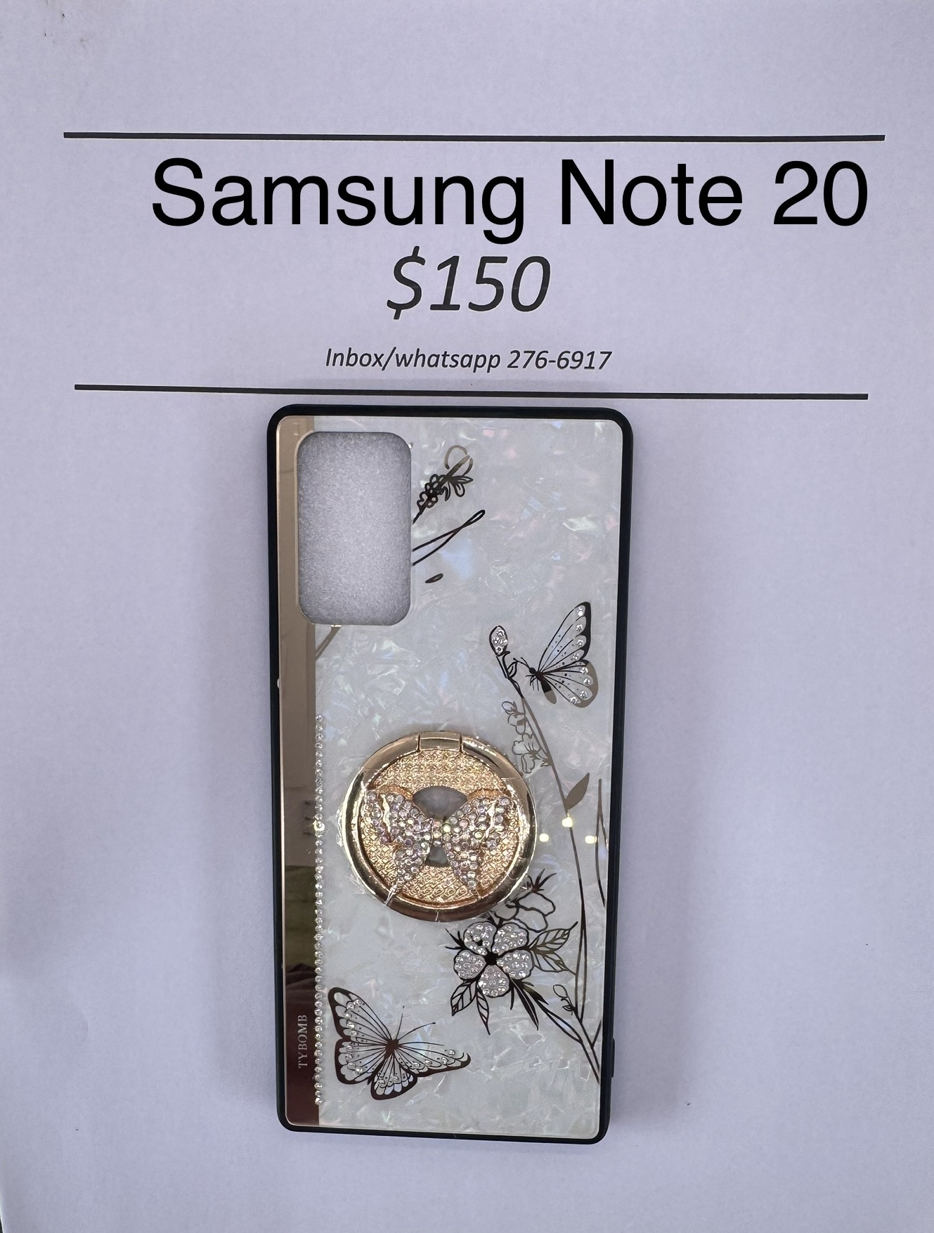 Samsung Note 20 White and Gold Butterfly Case