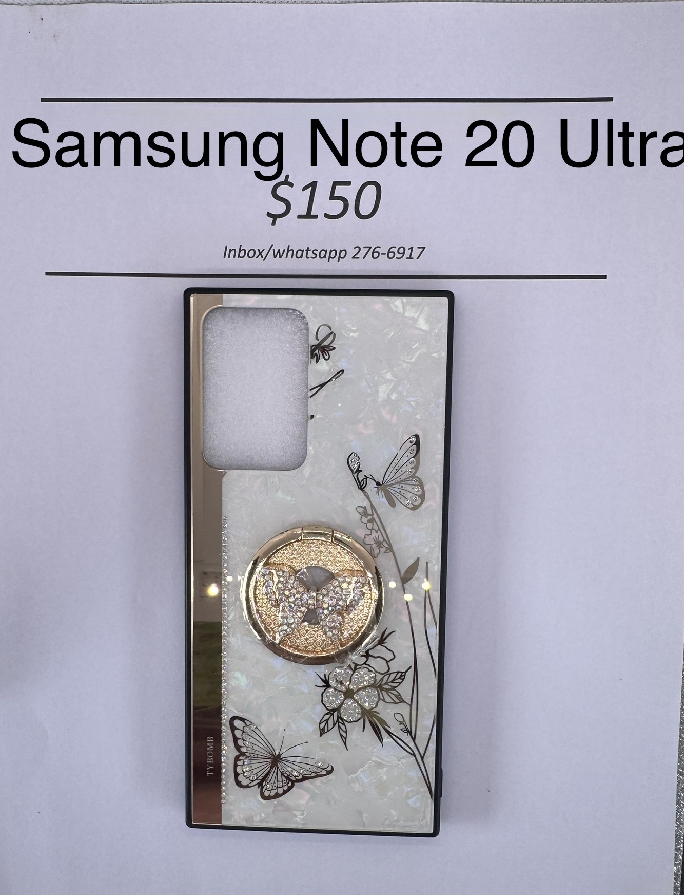 Samsung Note 20 Ultra White and Gold Butterfly Case