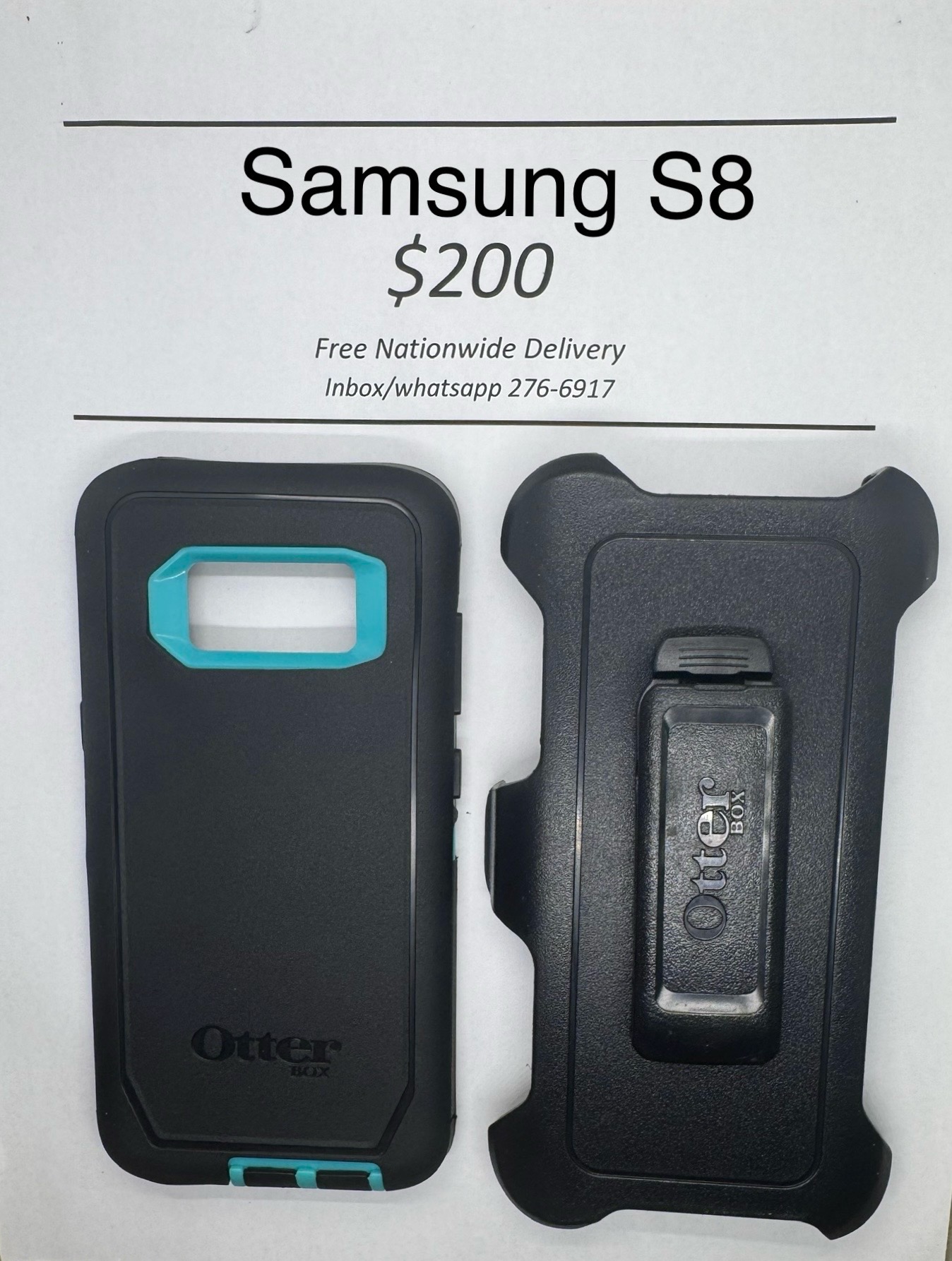 S8 Black with Light Blue Otterbox Defender