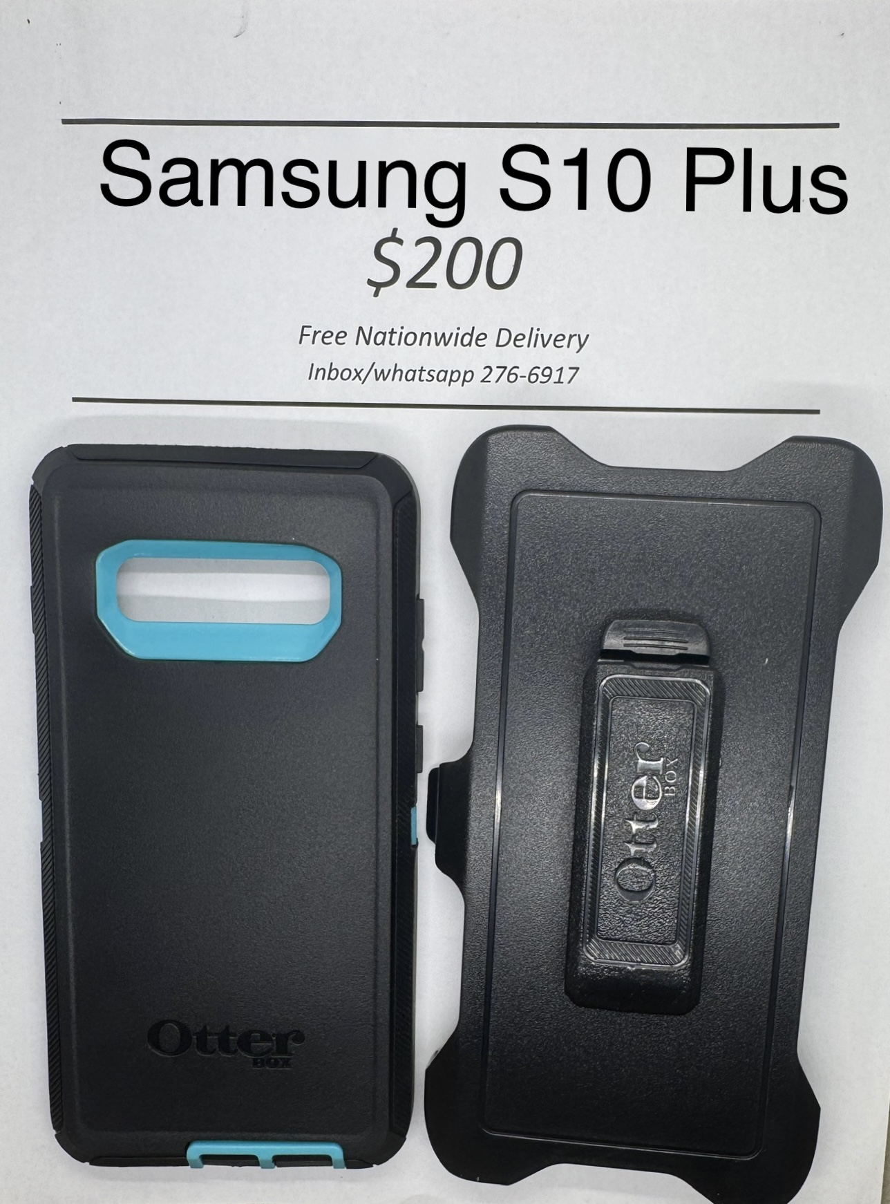 S10+ Black with Light Blue Otterbox Defender