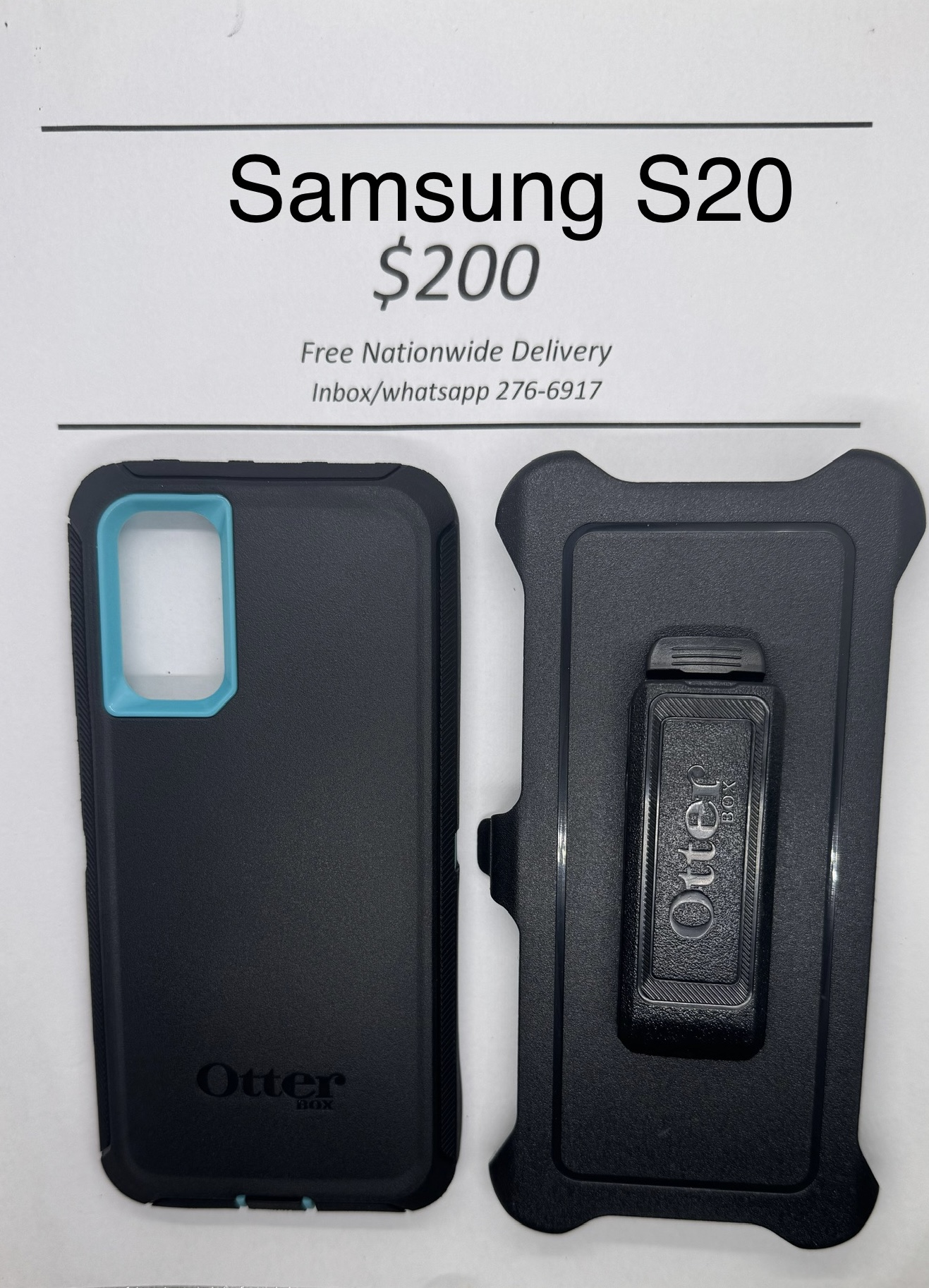 S20 Black with Light Blue Otterbox Defender