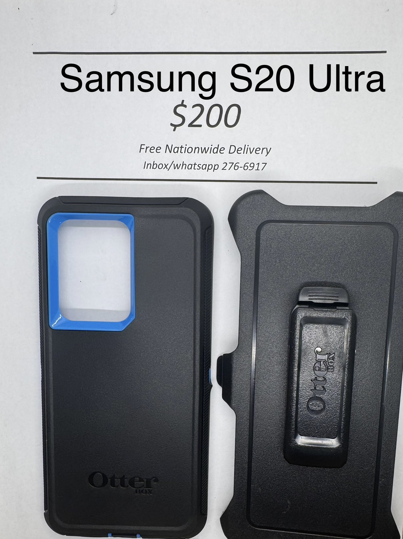 S20 Ultra Black with Blue Otterbox Defender