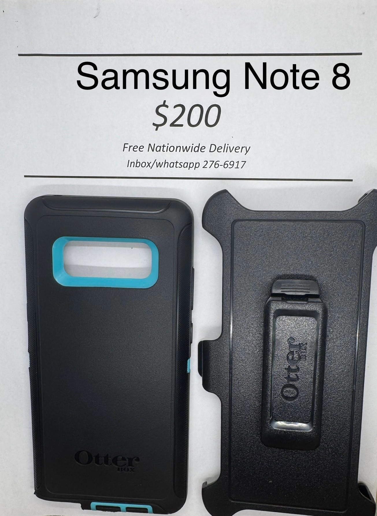 Note 8 Black with Light Blue Otterbox Defender