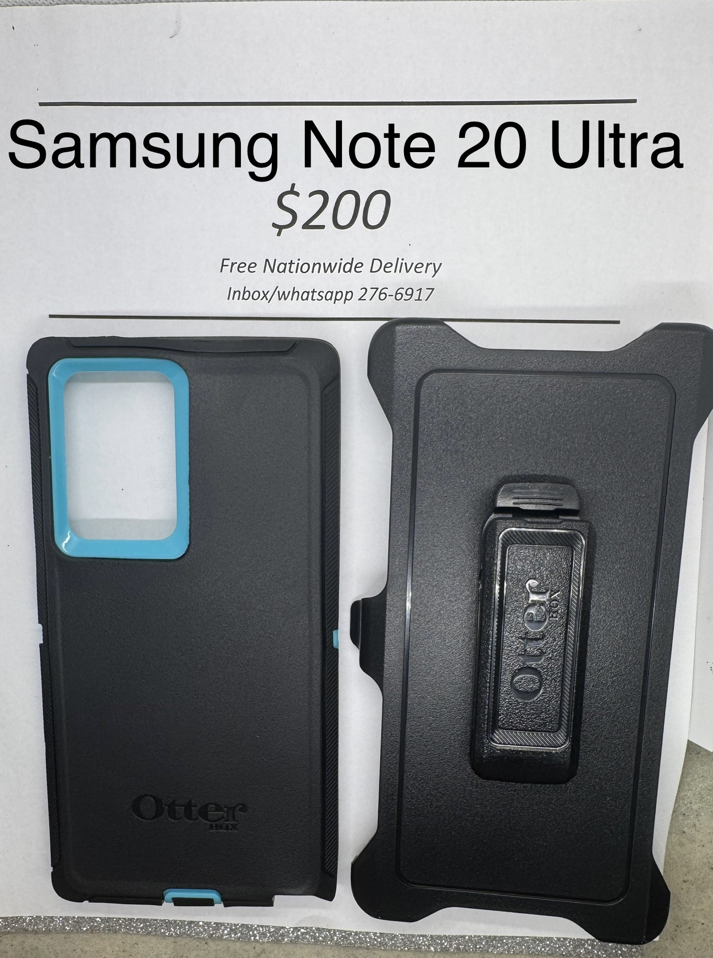 Note 20 Ultra Black with Light Blue Otterbox Defender