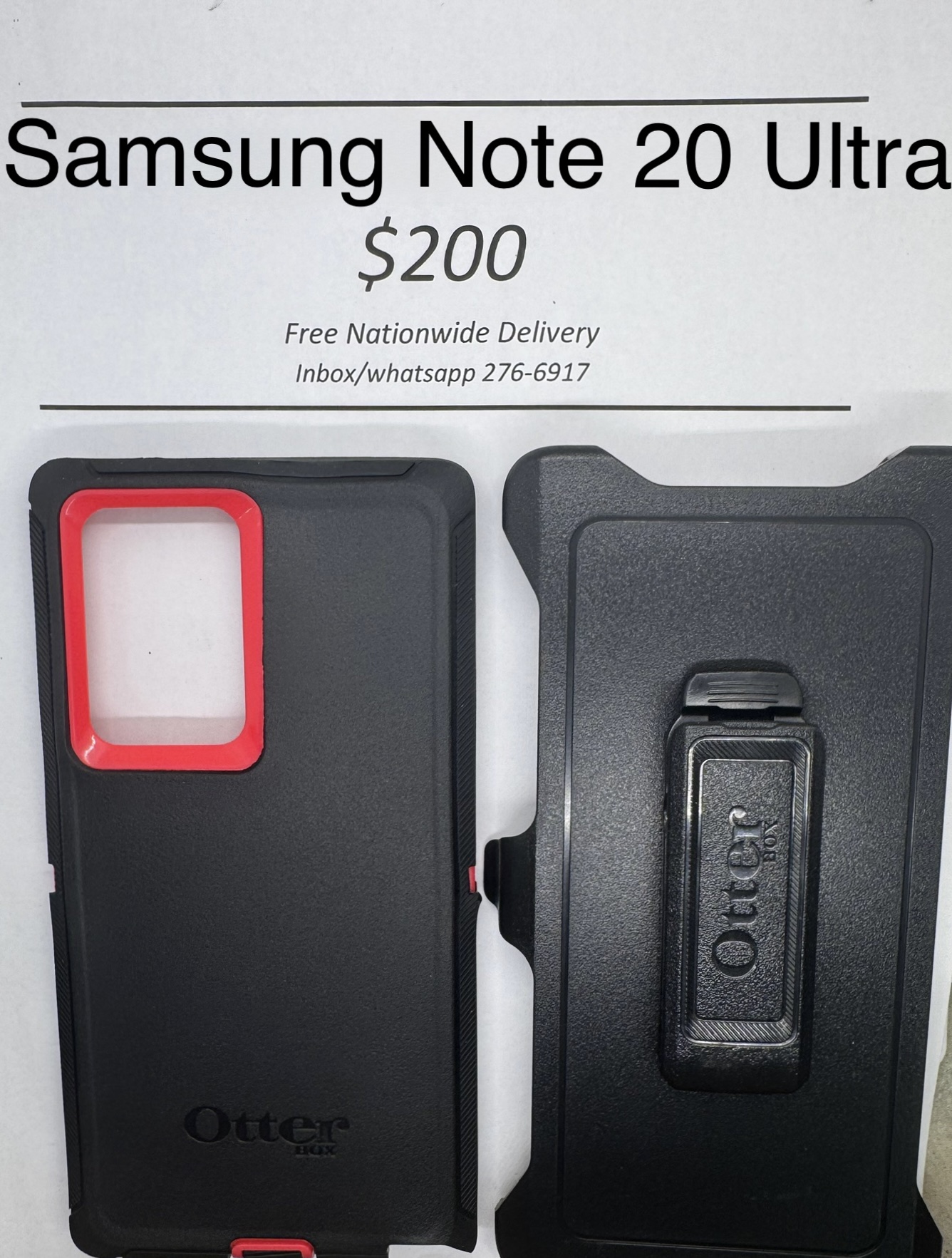 Note 20 Ultra Black with Pink Otterbox Defender