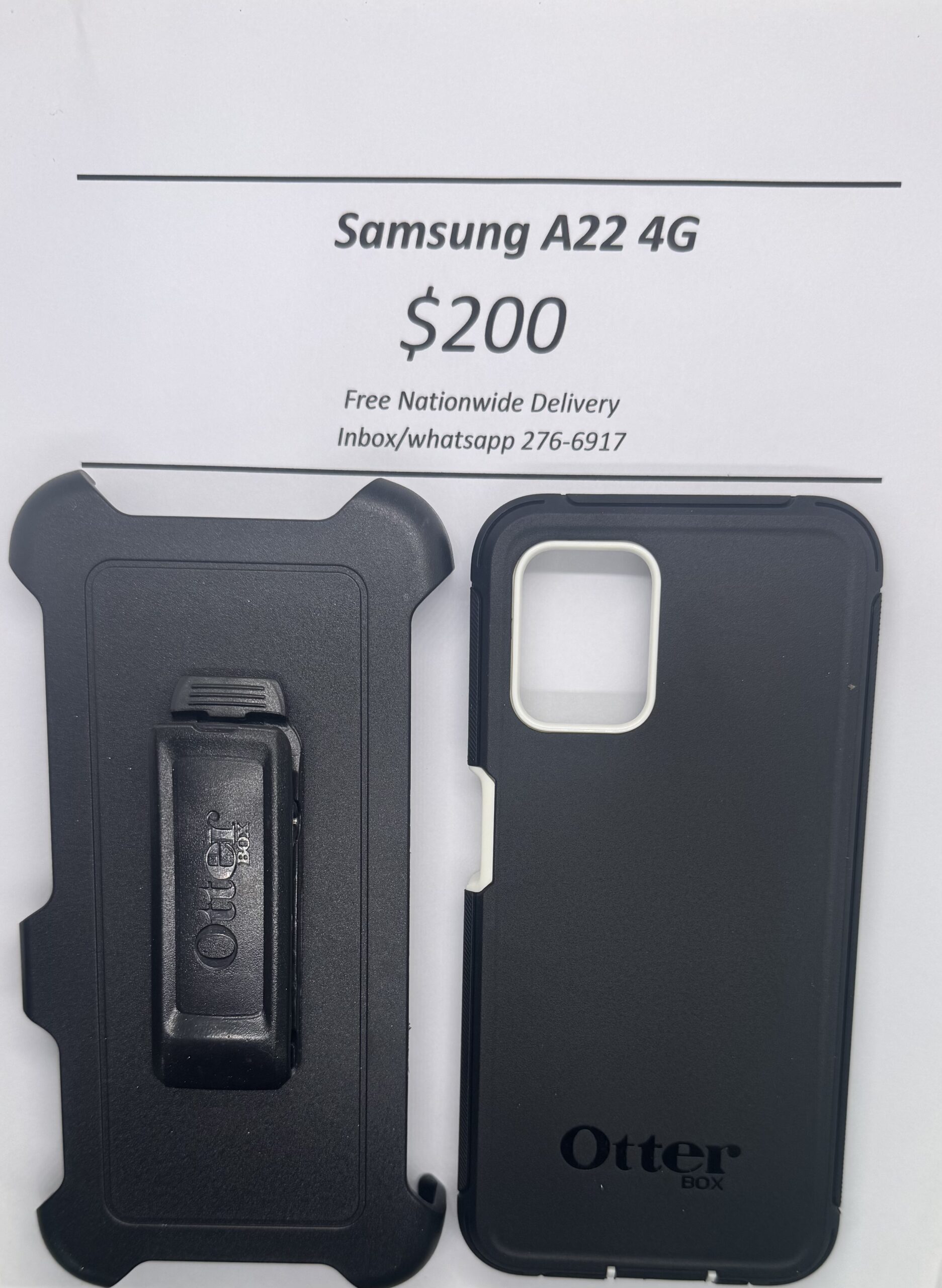 A22 4G Black with White Otterbox Defender