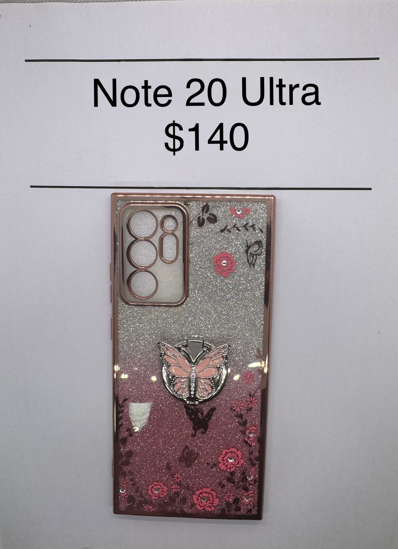 Note 20 Ultra Pink Glitter Butterfly with Pop Ring