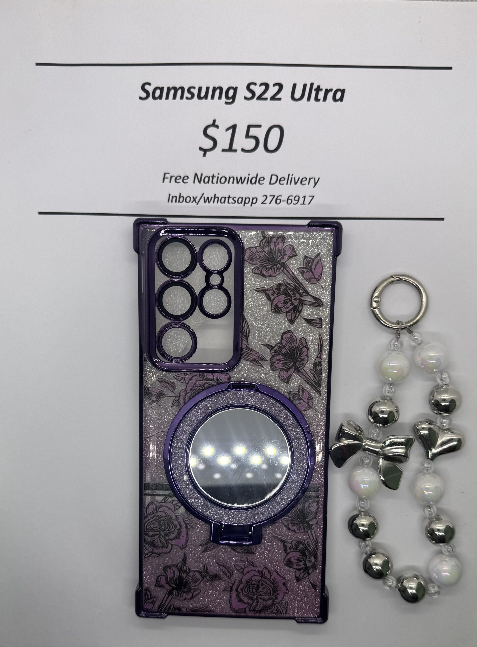 S22 Ultra Purple Floral Glitter