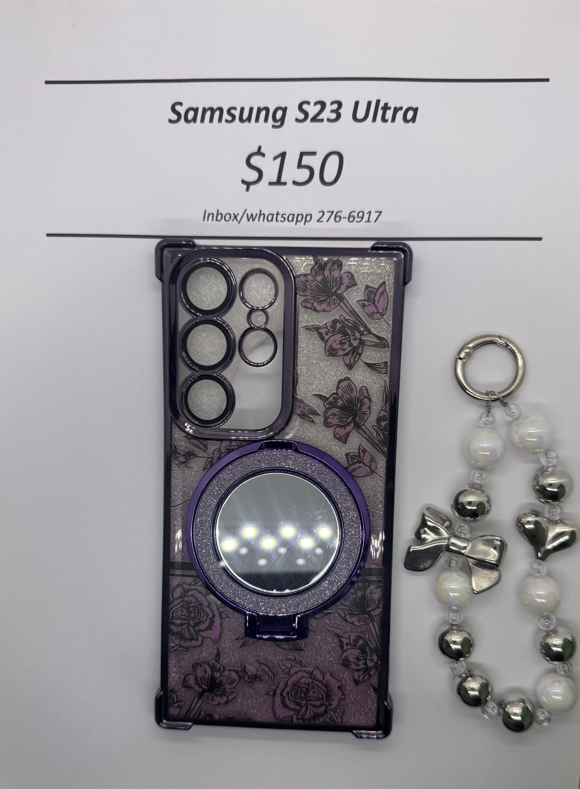 S23 Ultra Purple Floral Glitter