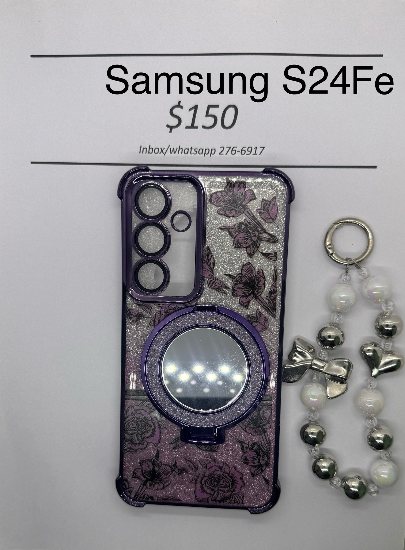 S24 FE Purple Floral Glitter