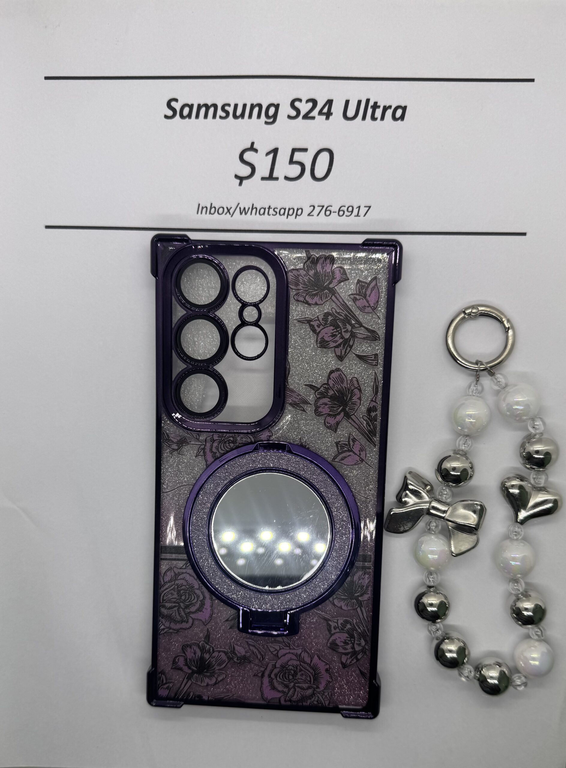 S24 Ultra Purple Floral Glitter