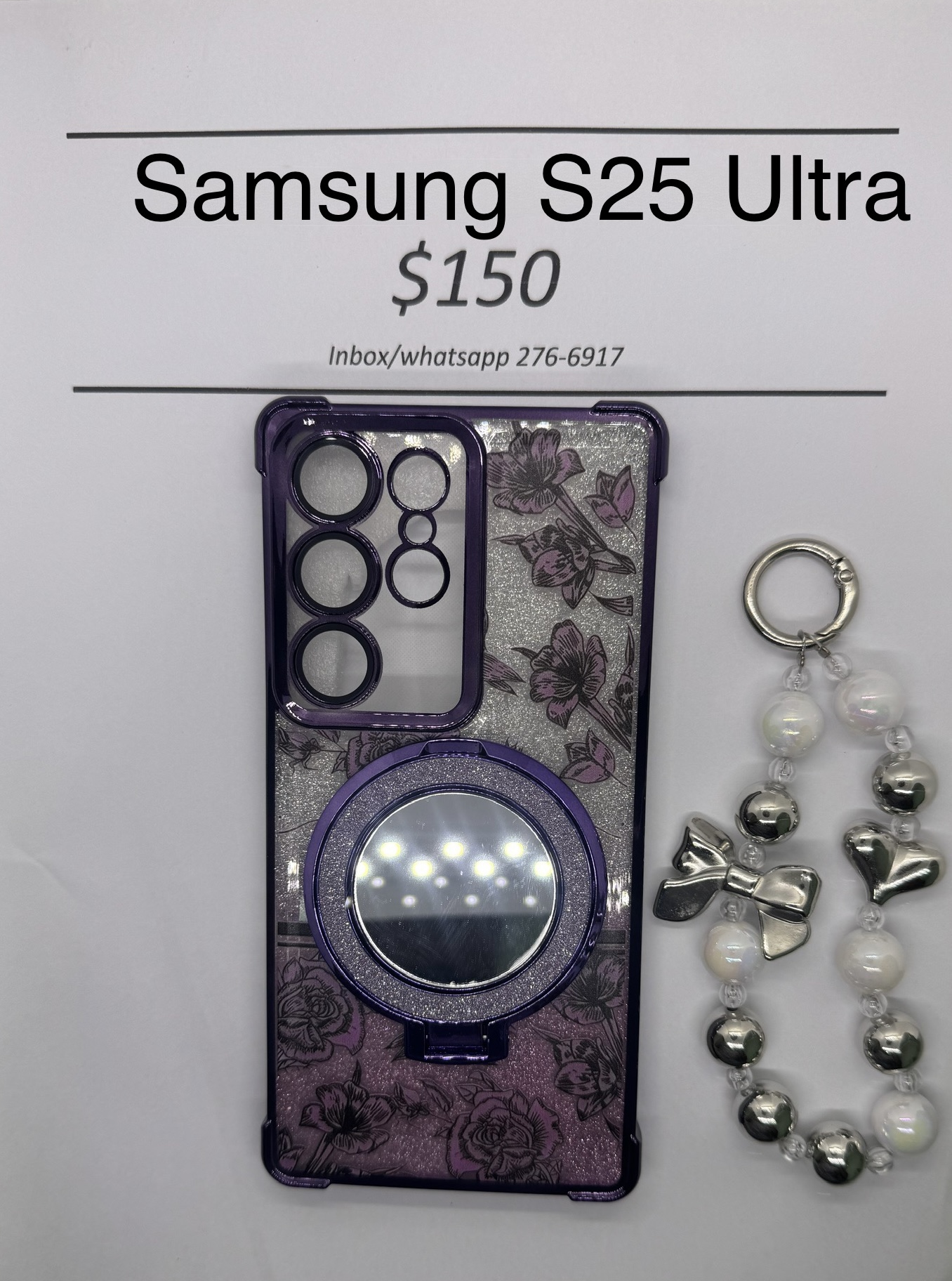 S25 Ultra Purple Floral Glitter