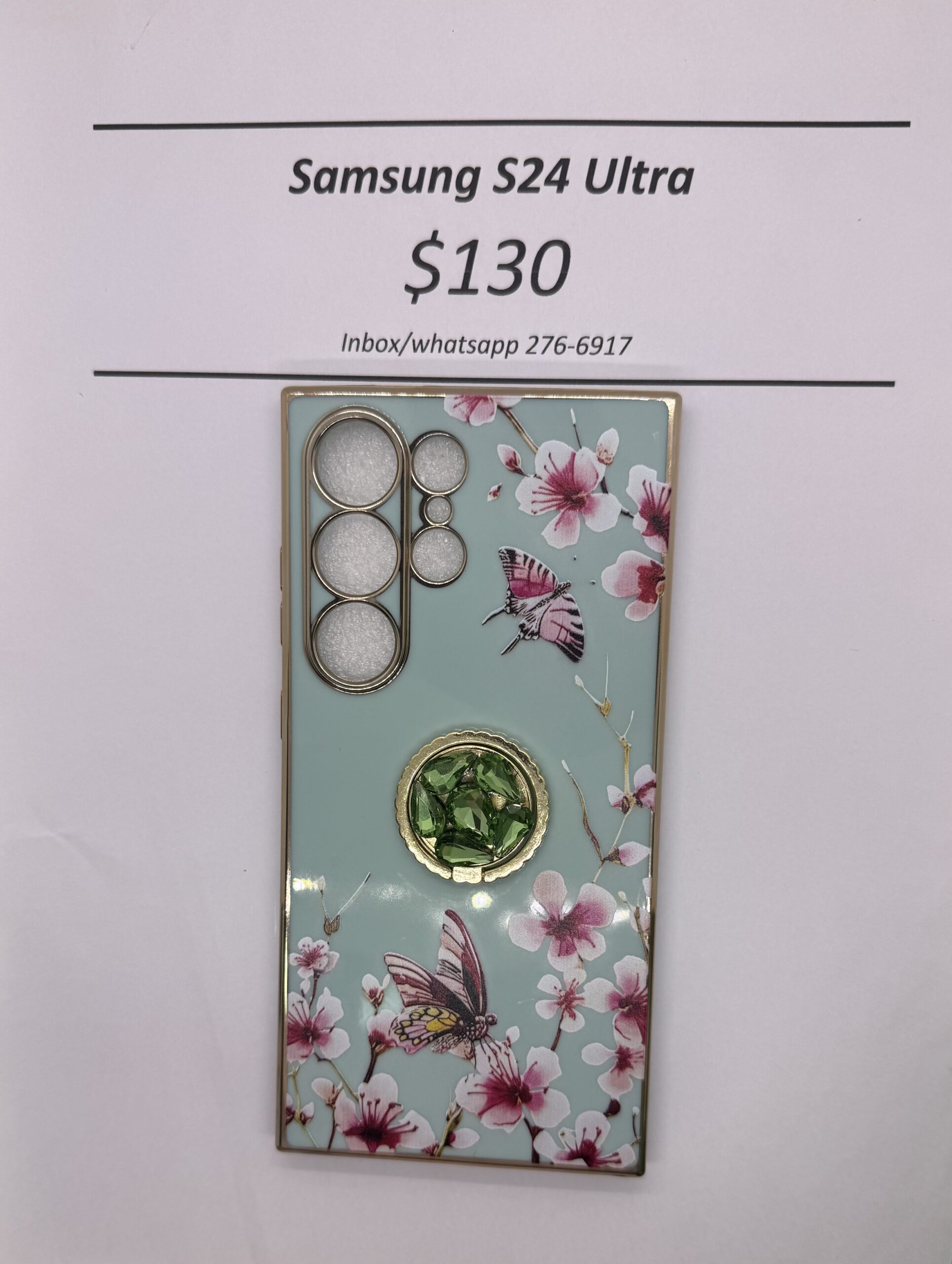 S24 Ultra Green Floral Butterfly